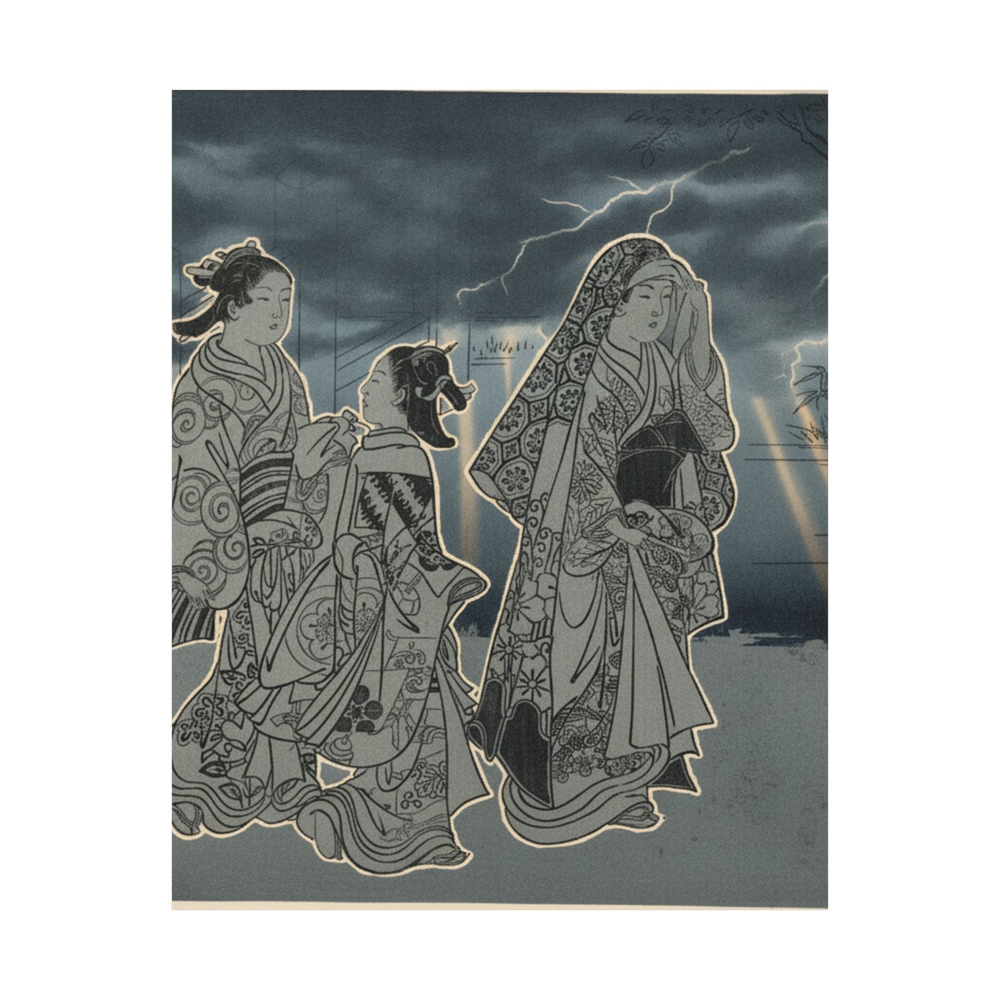 Dramatic Storm — A Courtesan Followed By Two Girl Attendants — Matte Poster
