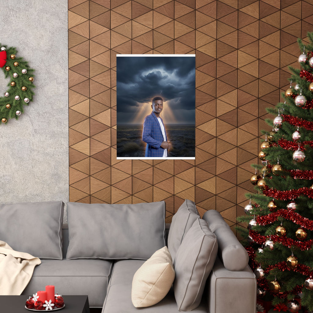 Smiling Man Blue Check Blazer Storm Sunrays Matte Poster