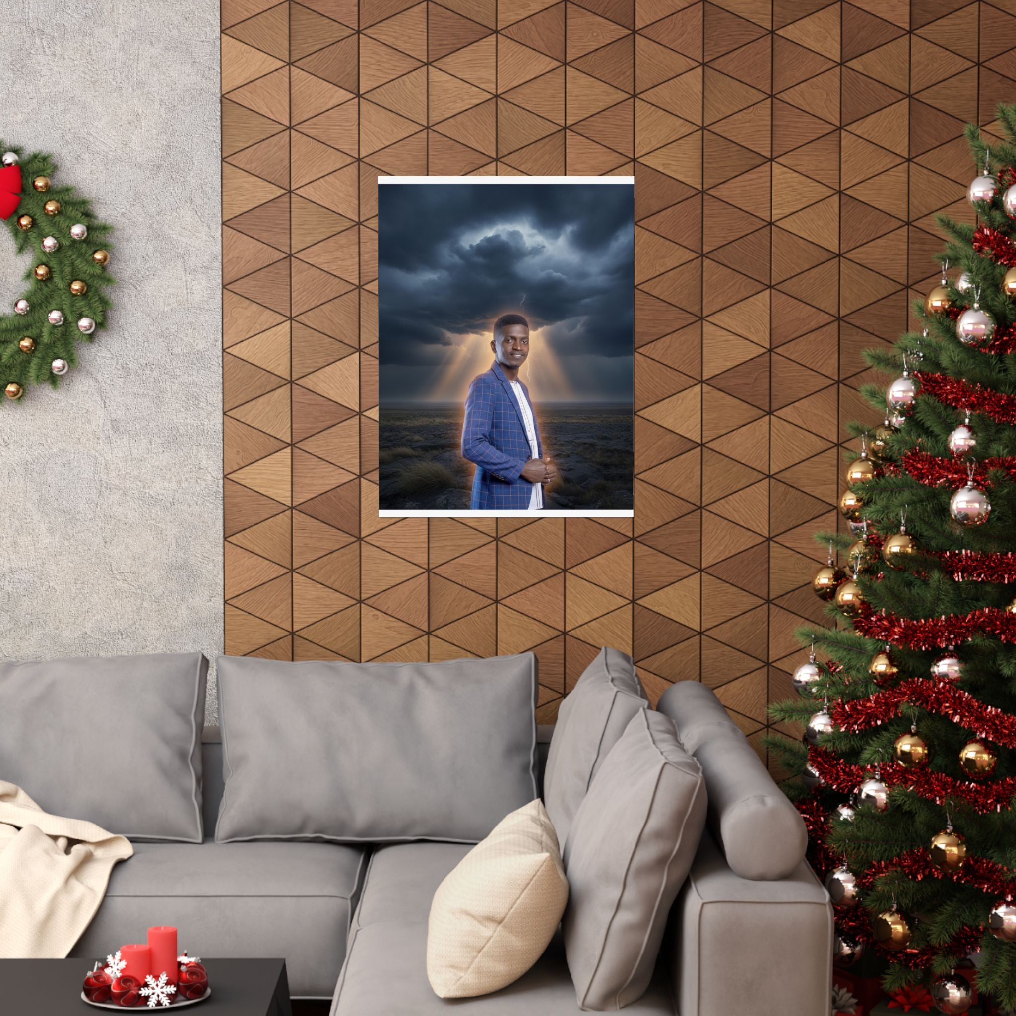Smiling Man Blue Check Blazer Storm Sunrays Matte Poster