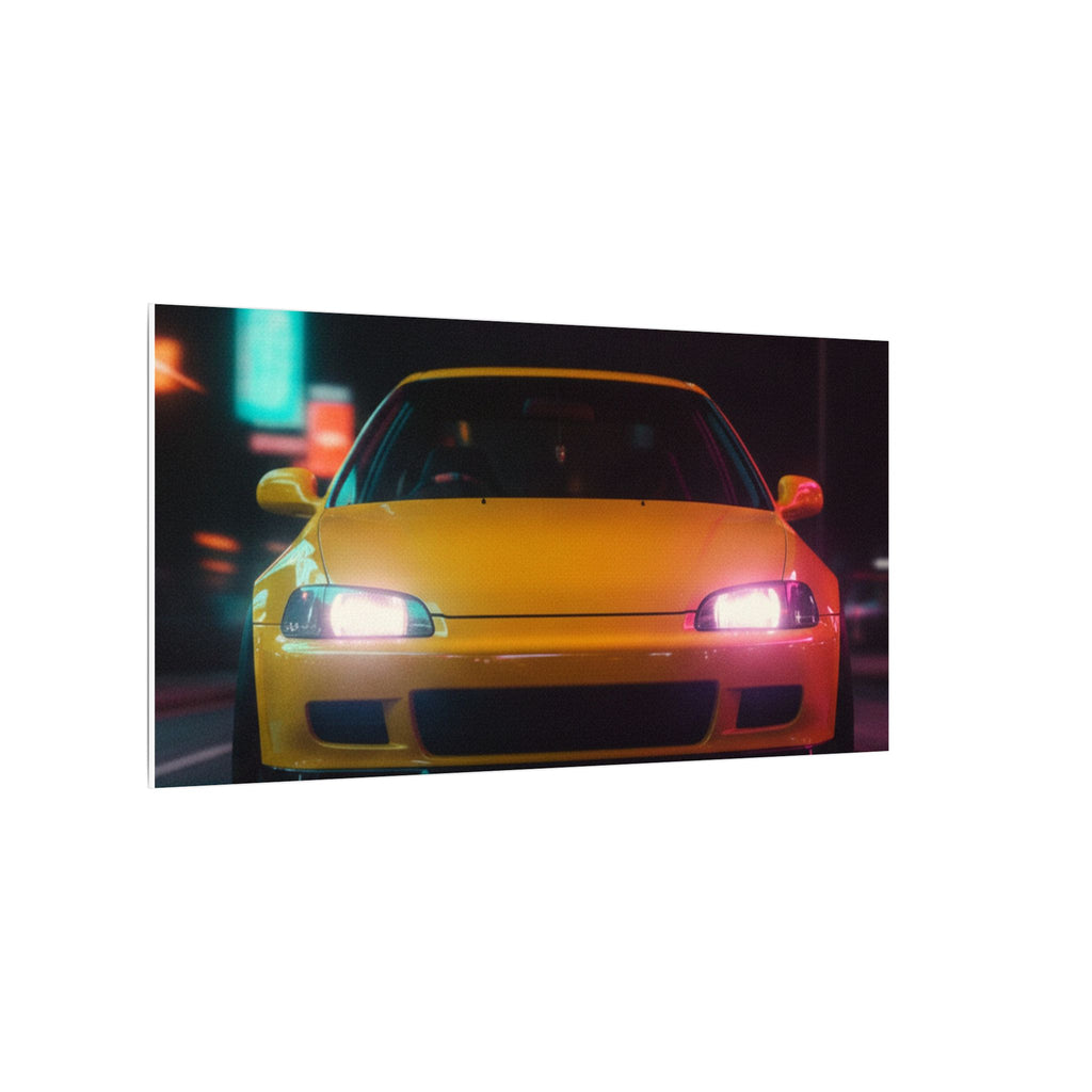 Neon Night JDM Yellow Coupe Street Matte Canvas