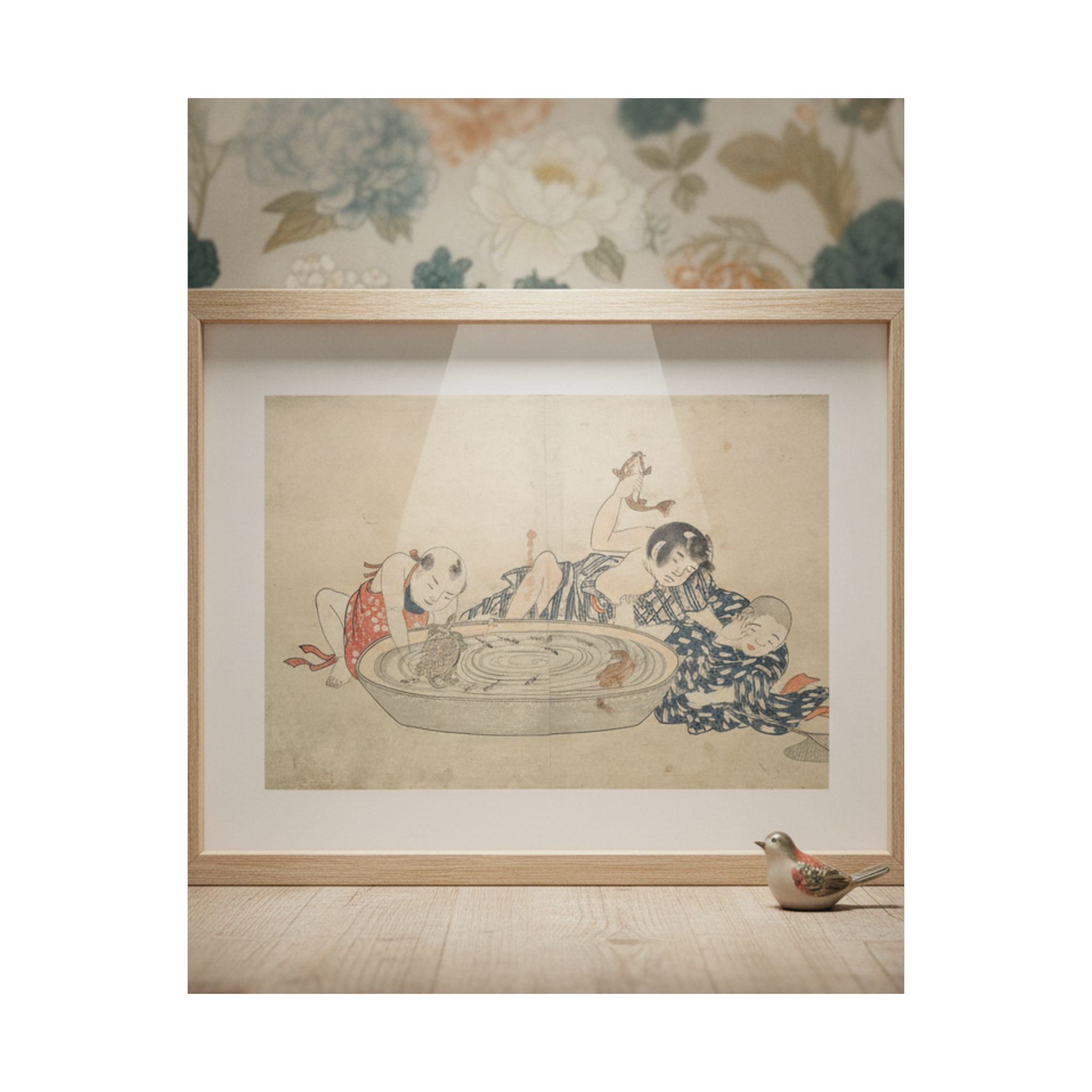 Product Marketing — Boys Playing With A Basin Of Fish And Turtles — Matte Poster