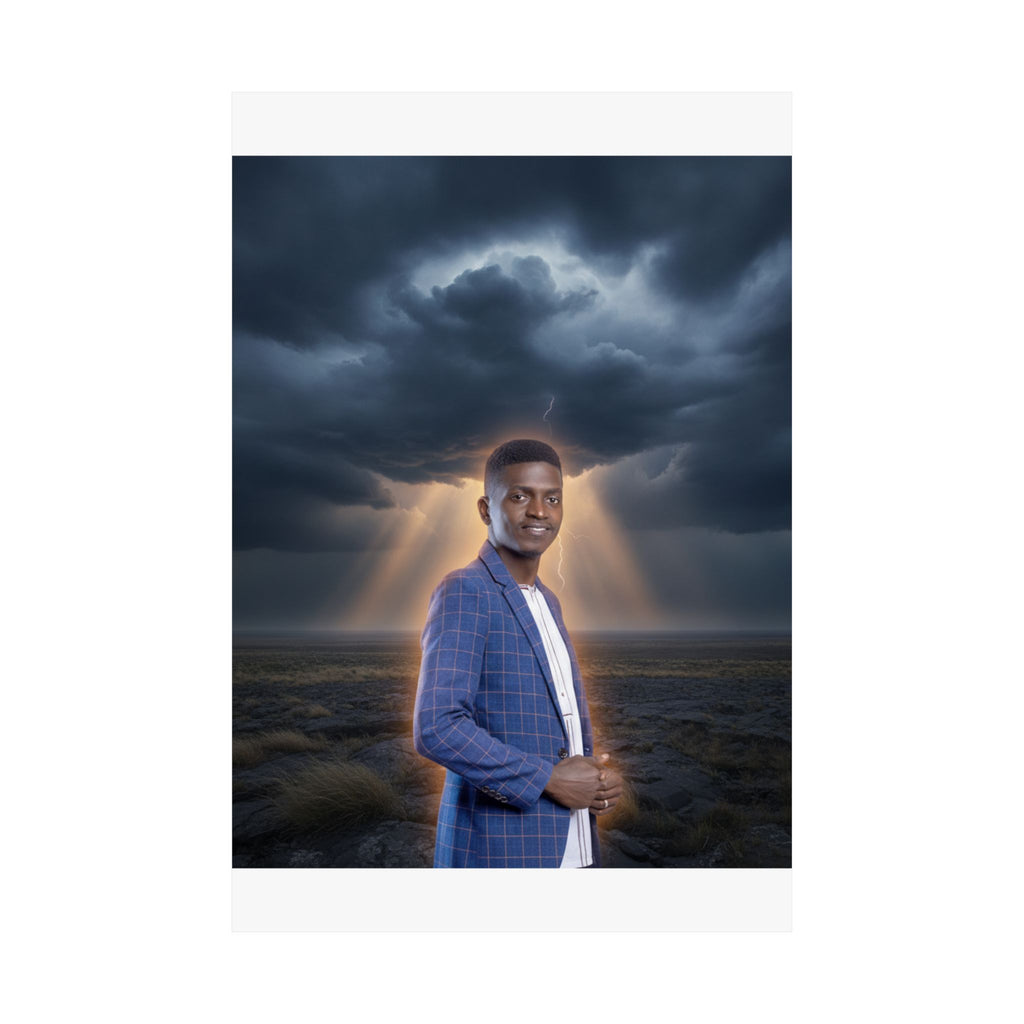 Smiling Man Blue Check Blazer Storm Sunrays Matte Poster