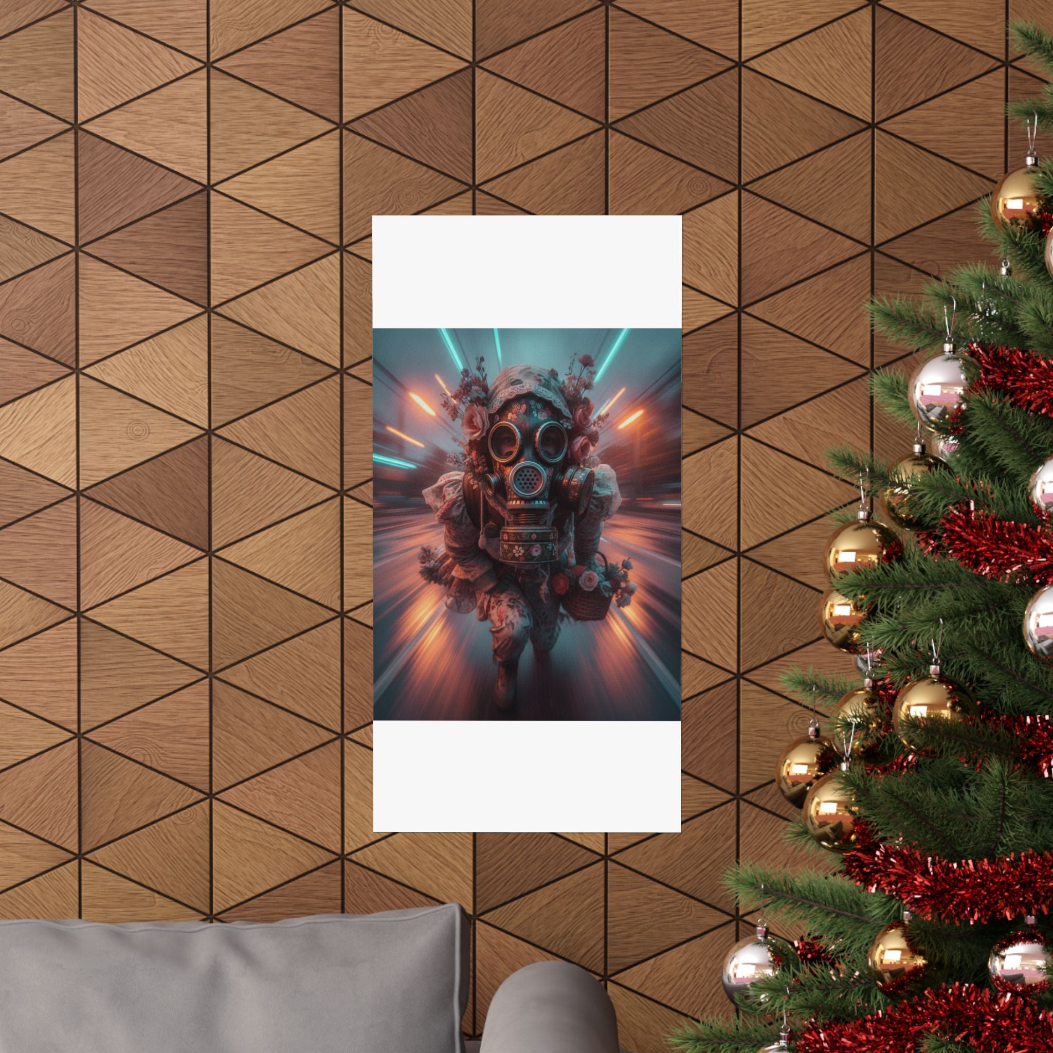 Neon Tunnel Rose Gas Mask Post-Apocalyptic Poster