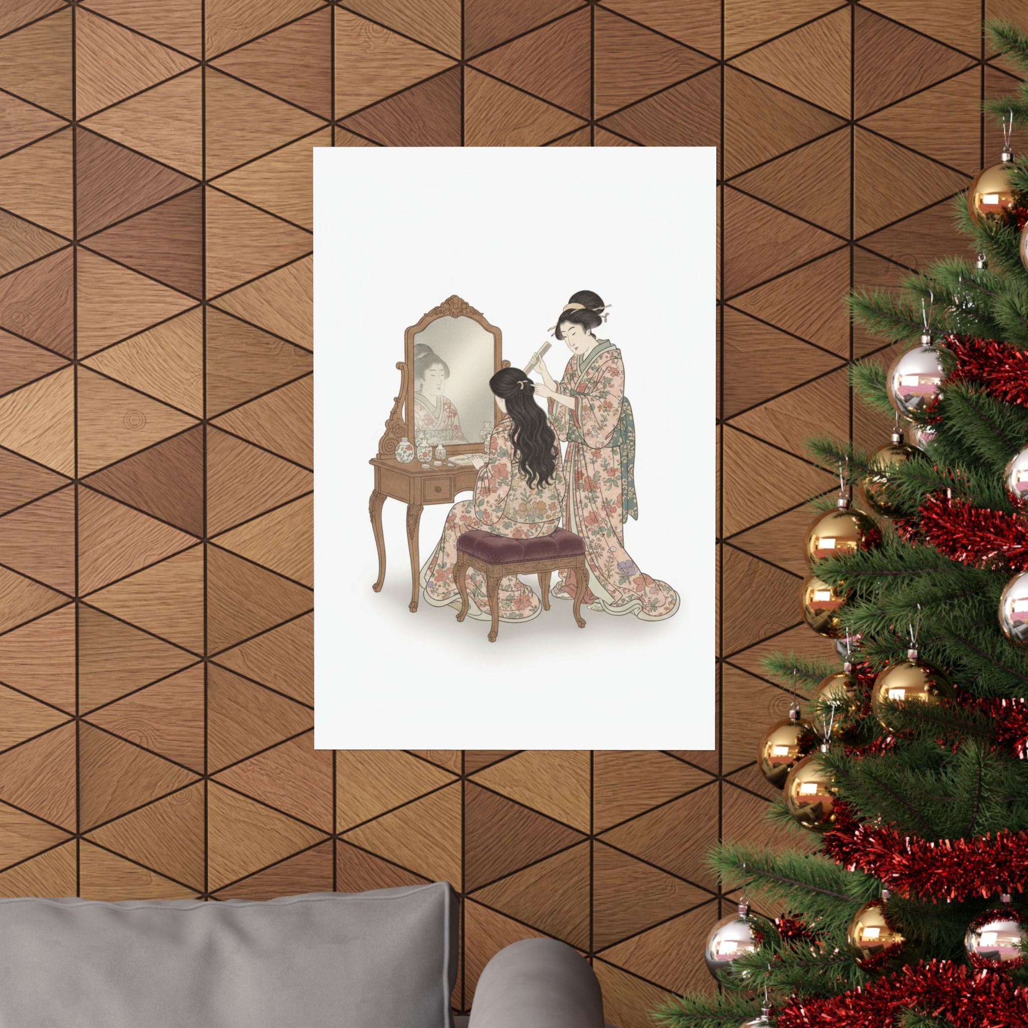 Ecommerce Main — A Woman At Her Toilet Seated Before A Mirror, Having Her Hair Combed By A Kameyu — Matte Poster