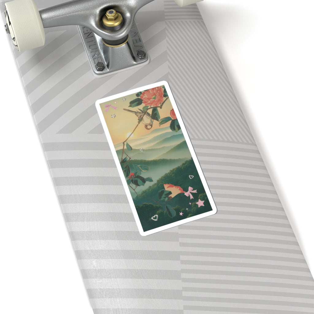 Scenic Nature — Camellia And Bullfinch — Kiss-Cut Sticker