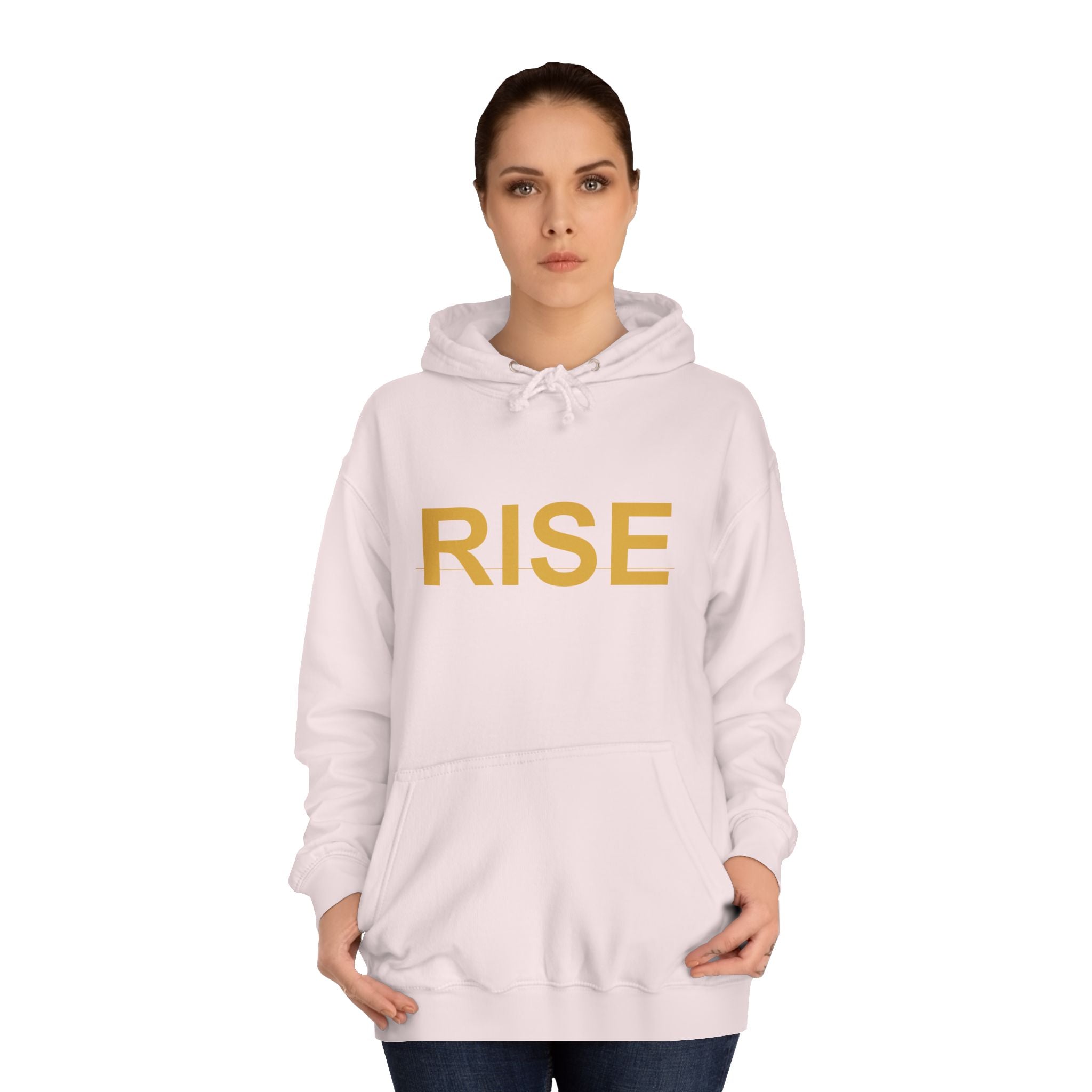RISE Gold Block Letter Minimal Typography Hoodie