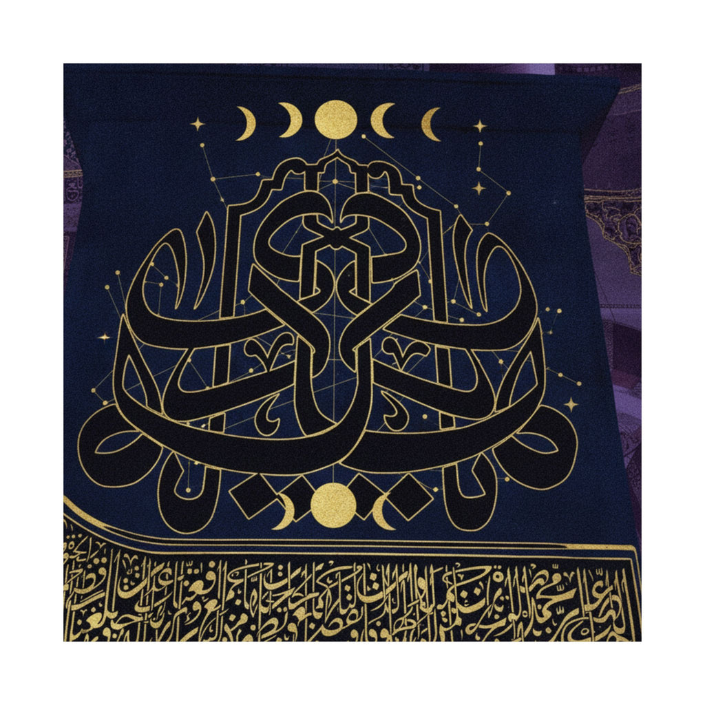 Gold Arabic Calligraphy Moon Phases Navy Matte Poster