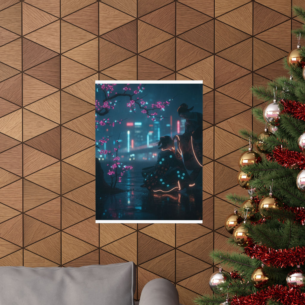 Neon Noir — Two Girls Under Plum Tree — Matte Poster