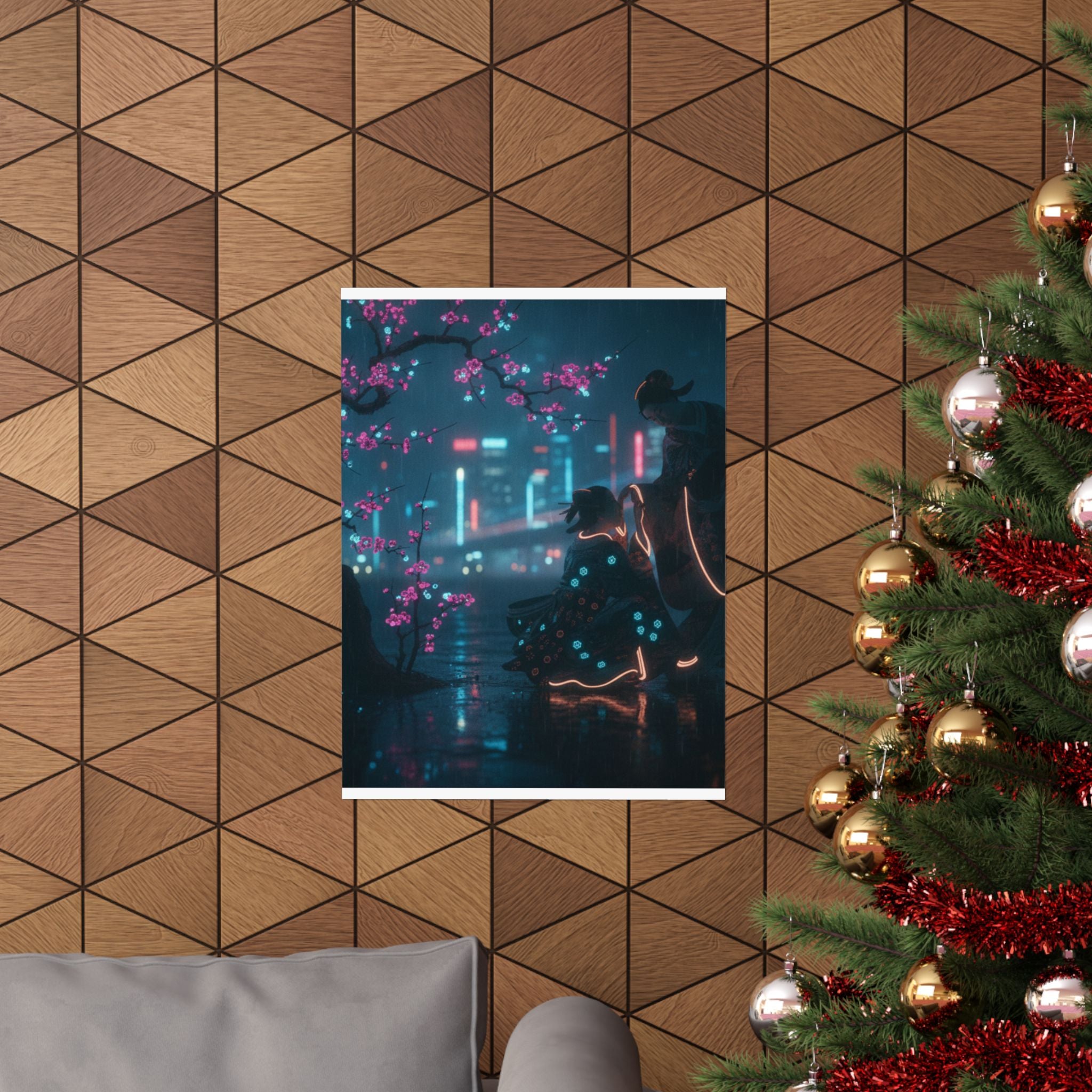Neon Noir — Two Girls Under Plum Tree — Matte Poster