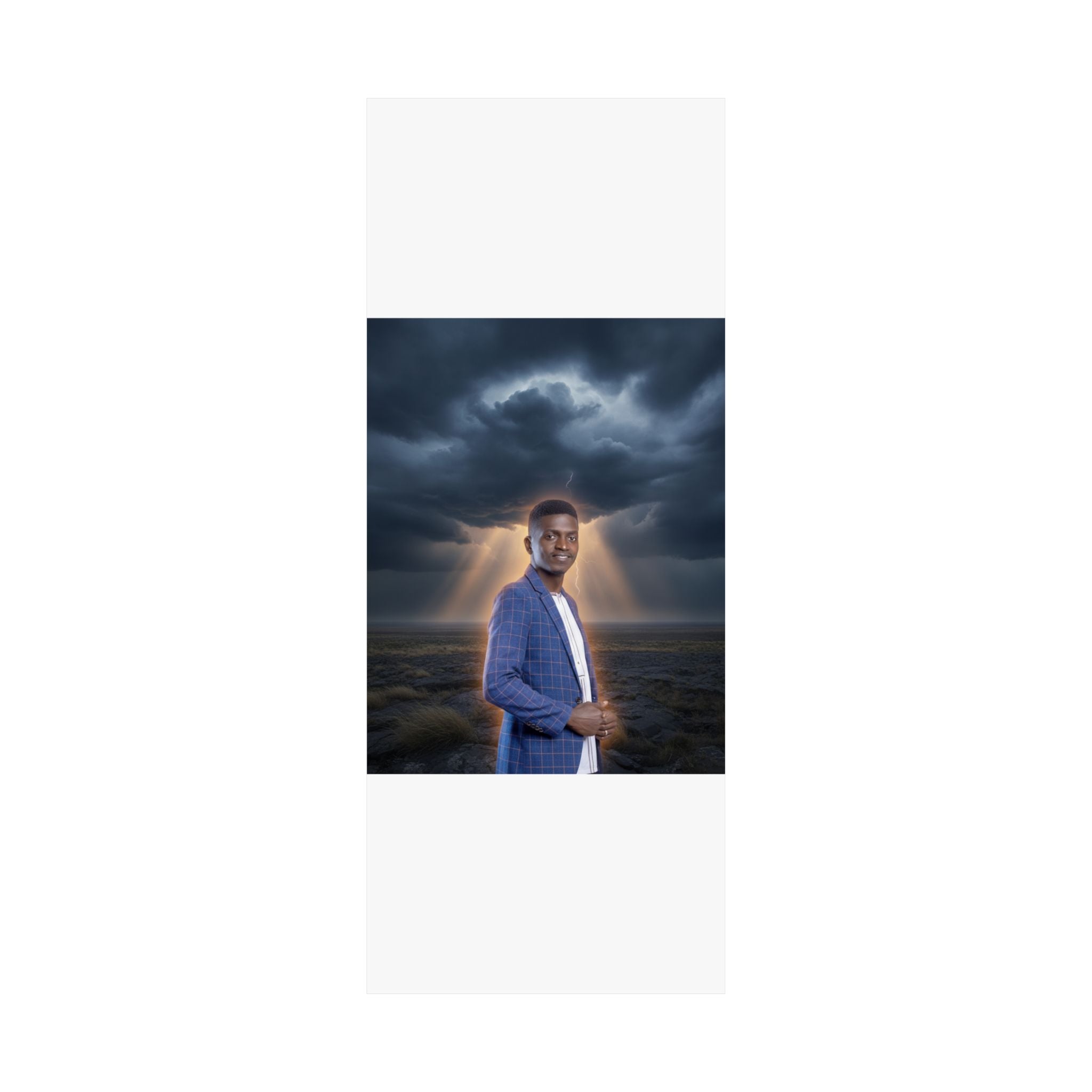 Smiling Man Blue Check Blazer Storm Sunrays Matte Poster