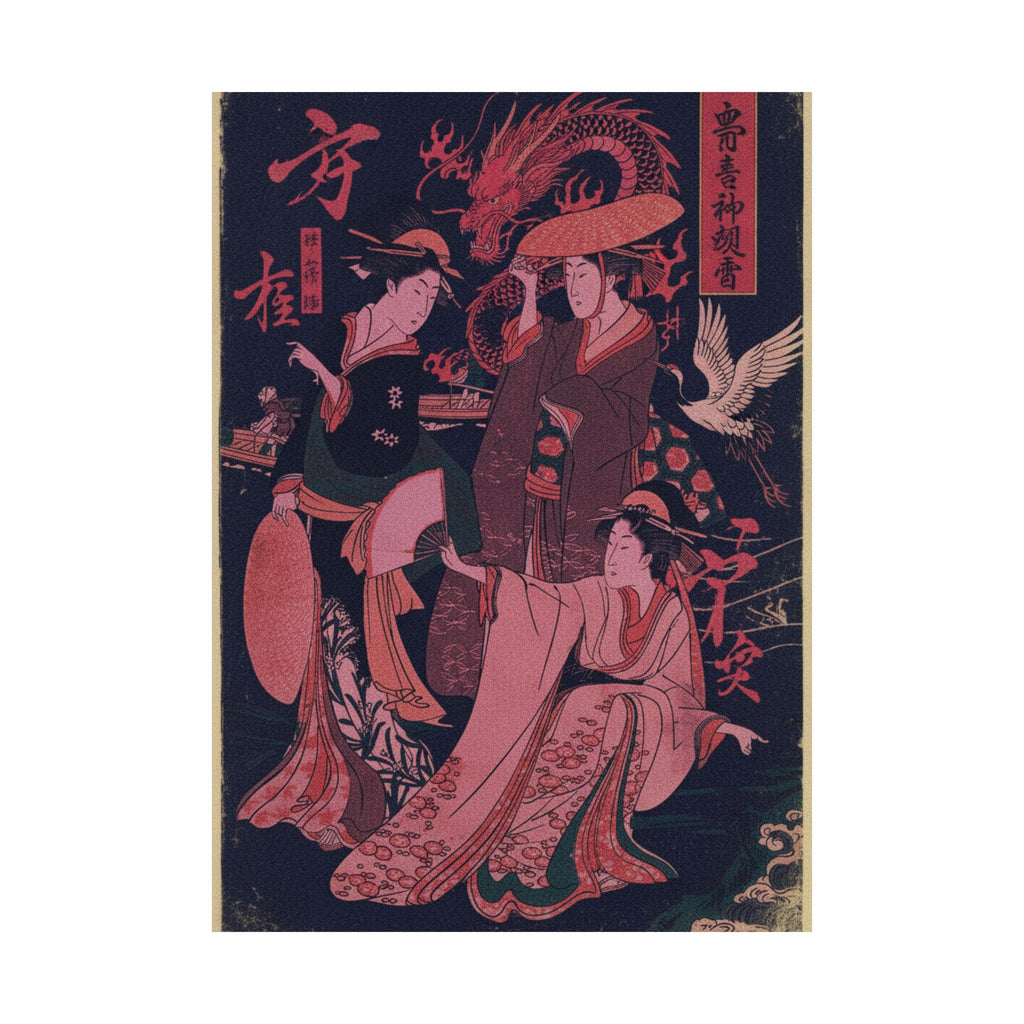 Japanese Street — Three Young Ladies By The Seashore — Matte Poster