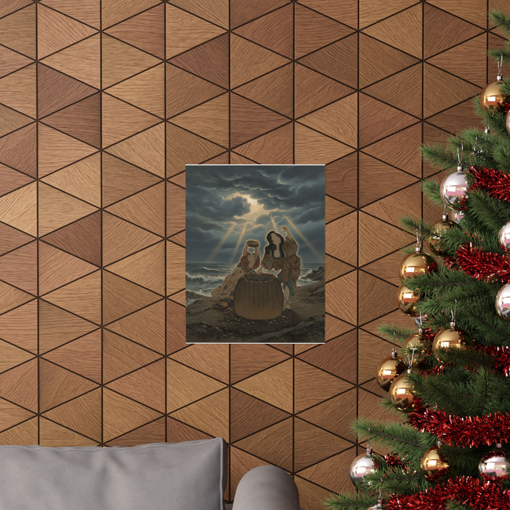 Dramatic Storm — Fisherwoman With A Basket And Two Boys — Matte Poster