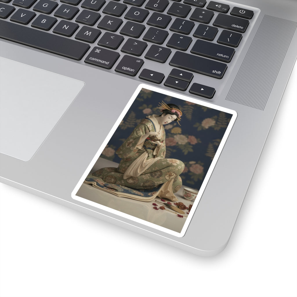 Product Marketing — Konosato Of Takeya Seated, Holding An Incense Burner — Kiss-Cut Sticker