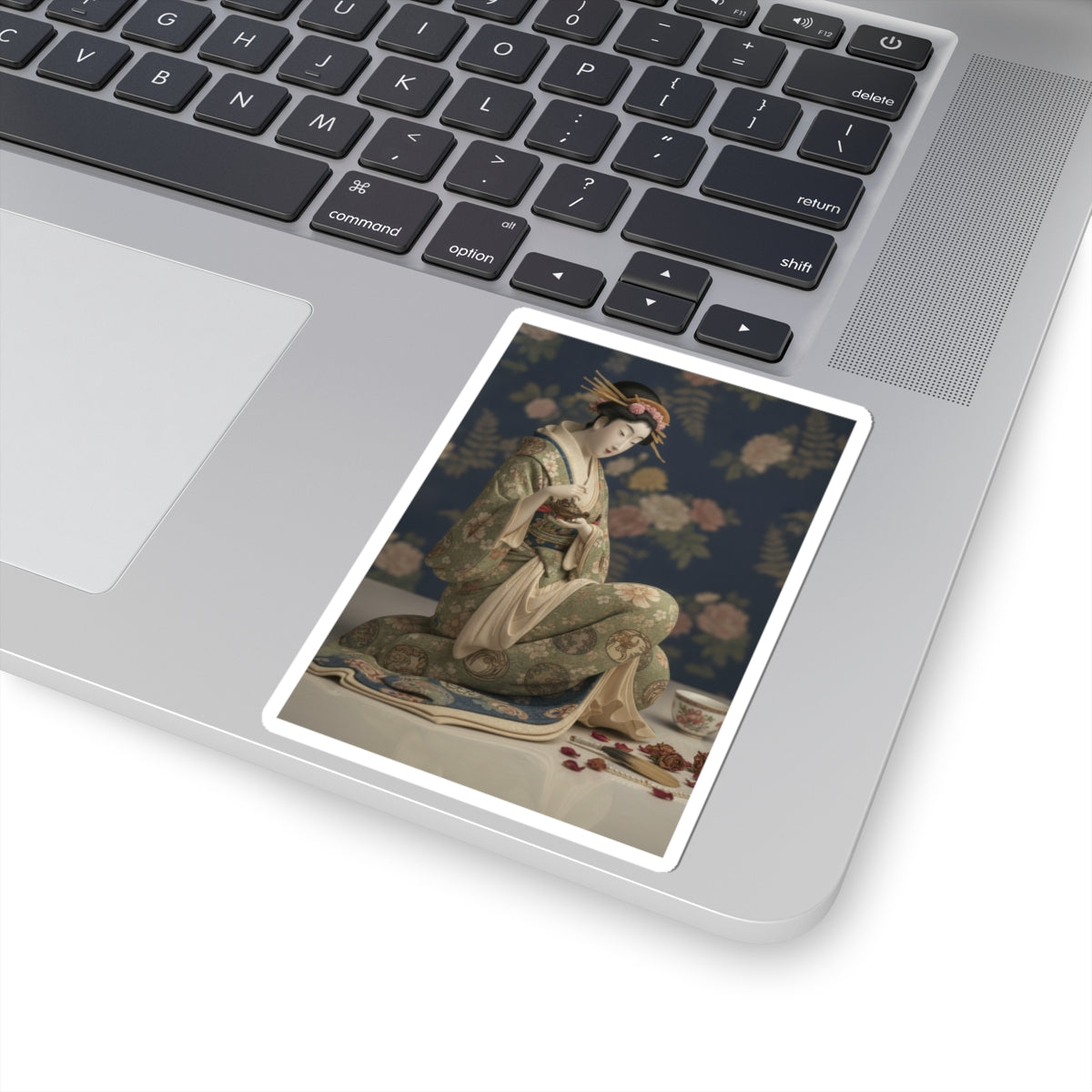 Product Marketing — Konosato Of Takeya Seated, Holding An Incense Burner — Kiss-Cut Sticker