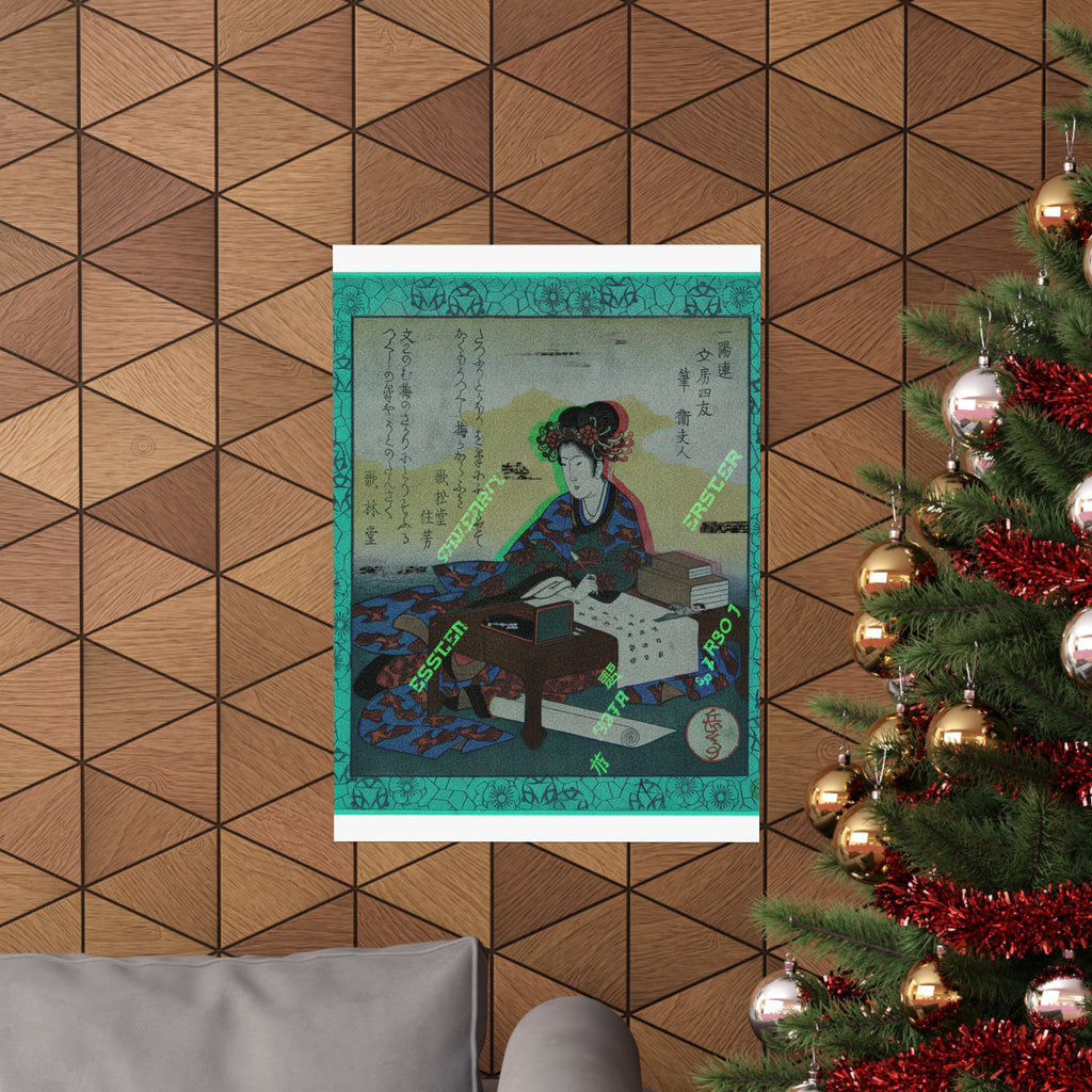 Glitch Culture — Chinese Lady Seated At A Table, Composing An Ode — Matte Poster