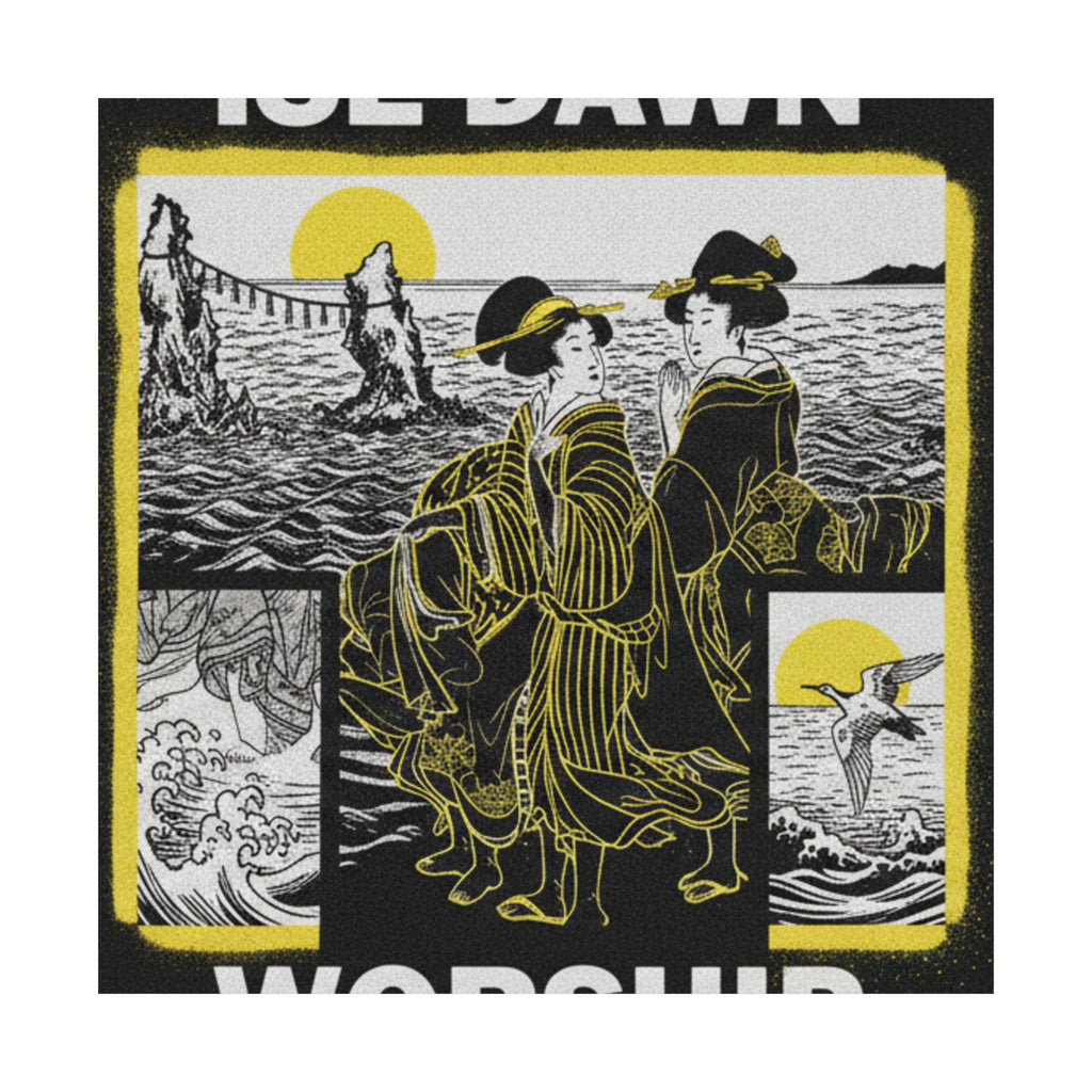 Streetwear Collage — Women Worshipping The Rising Sun Between The Twin Rocks At Ise — Matte Poster