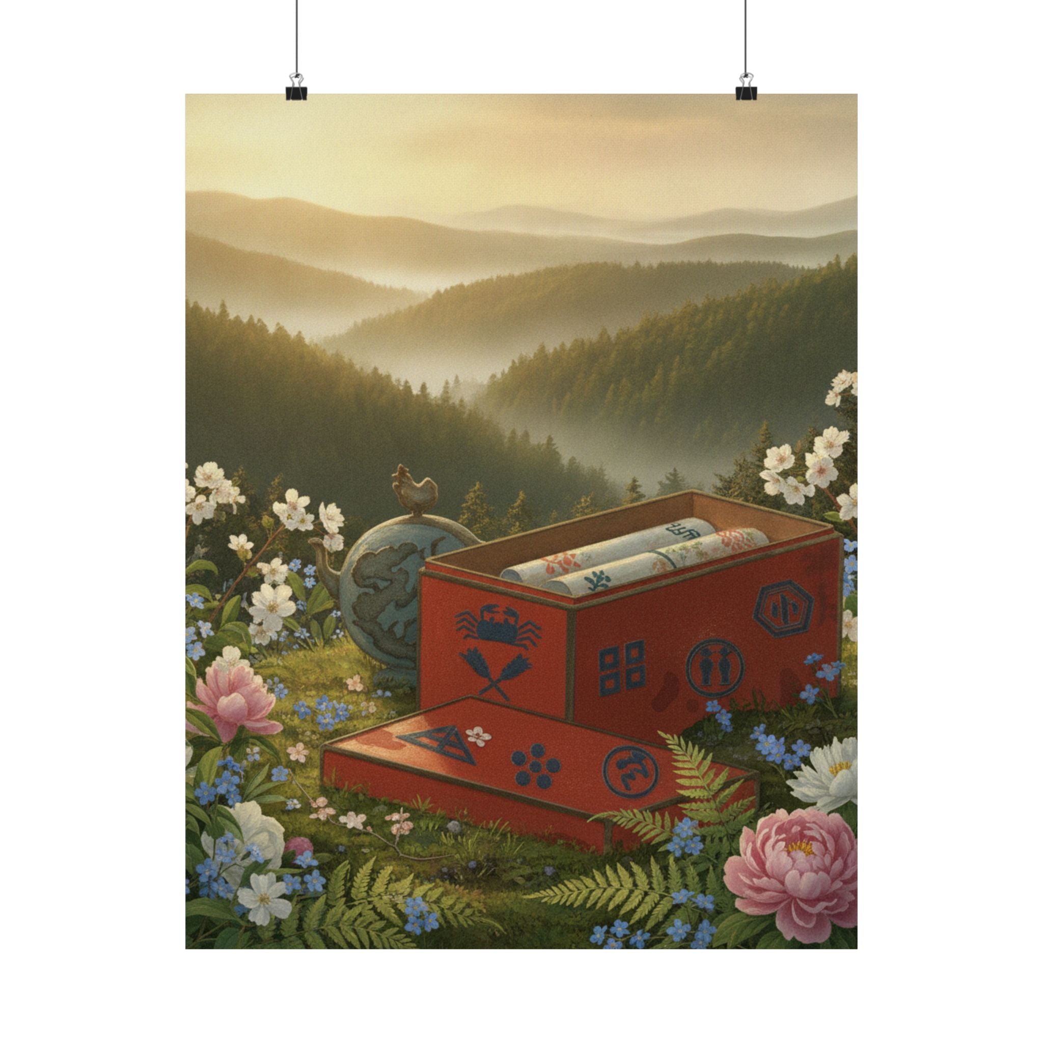 Scenic Nature — Red Lacquer Box And Water-Pot — Matte Poster
