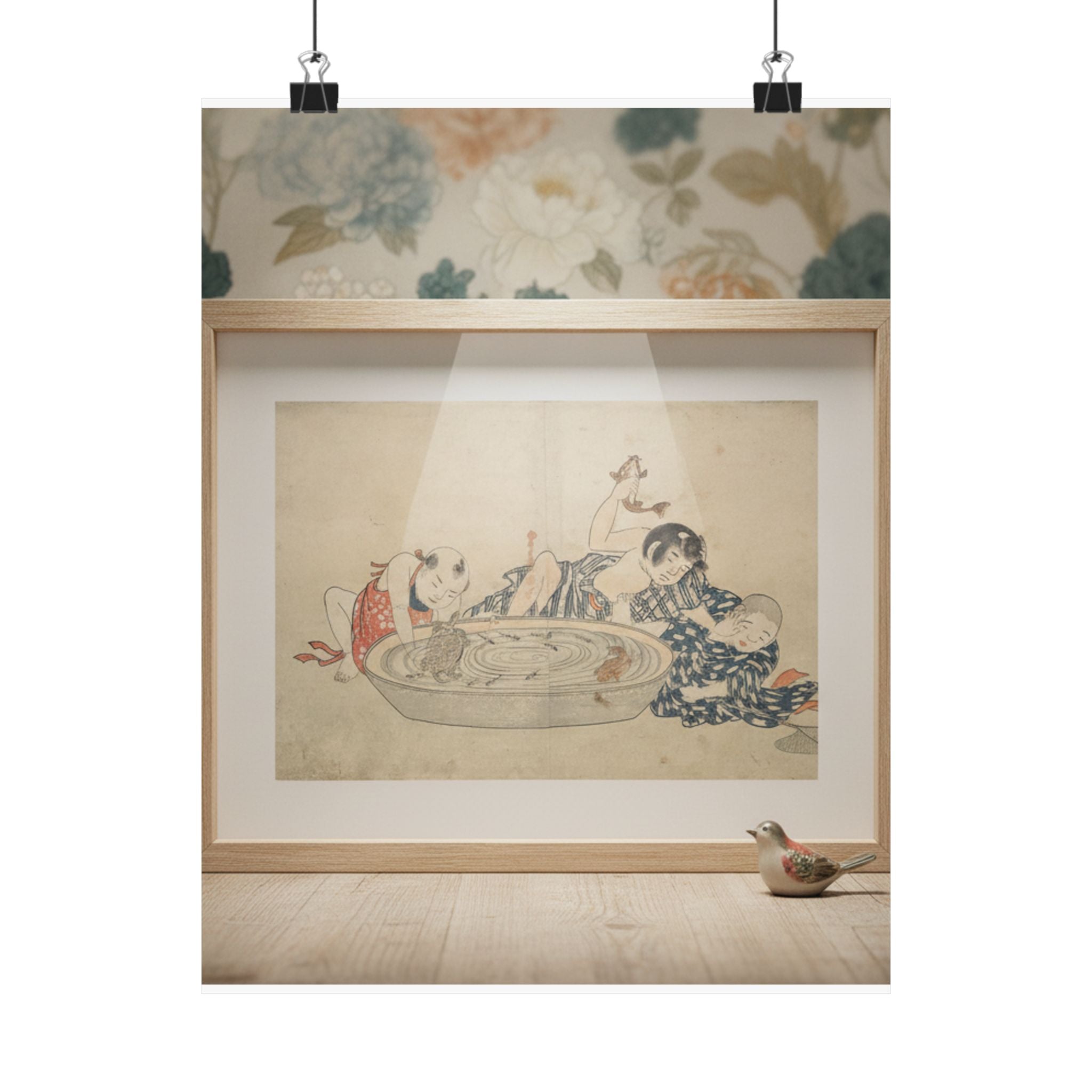 Product Marketing — Boys Playing With A Basin Of Fish And Turtles — Matte Poster