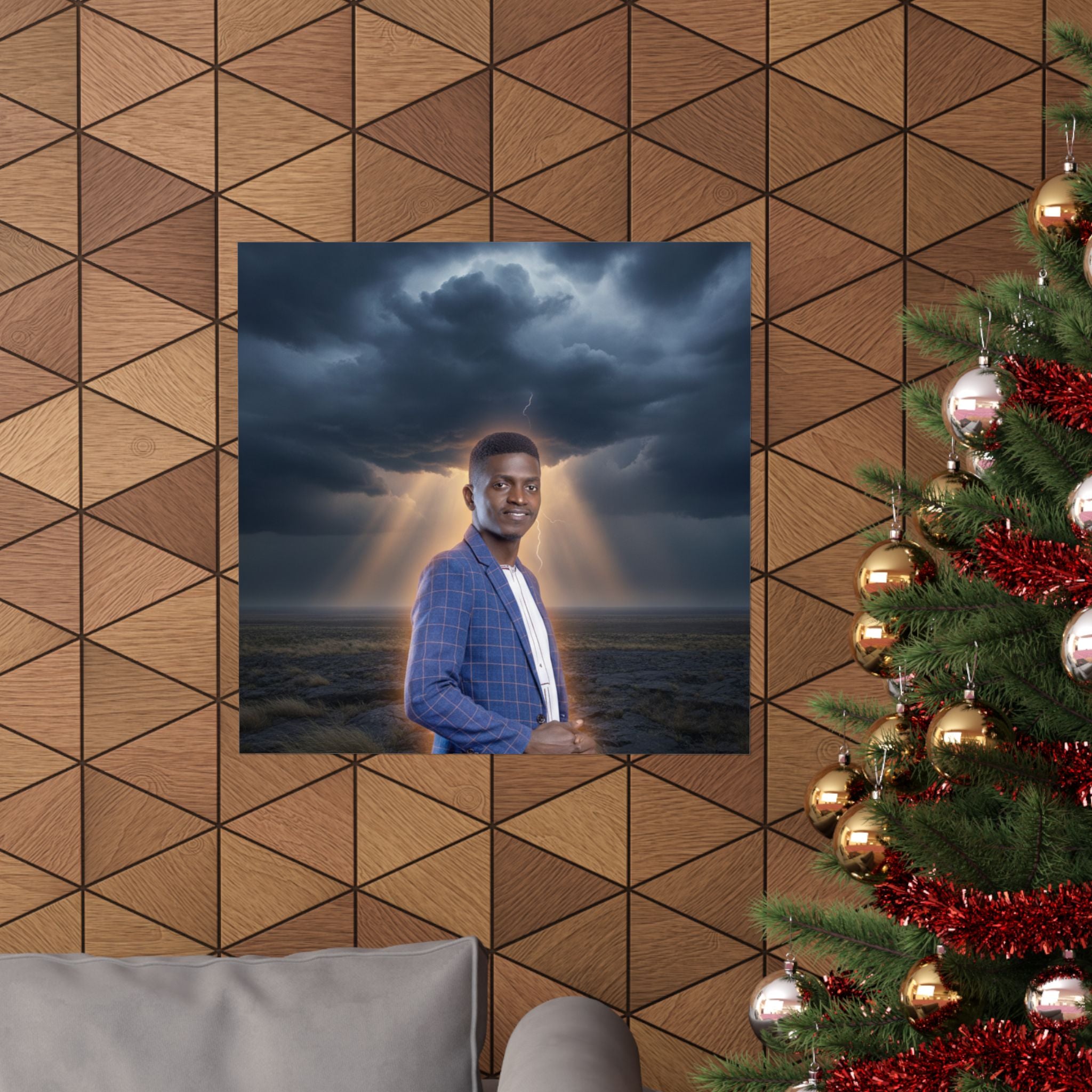 Smiling Man Blue Check Blazer Storm Sunrays Matte Poster