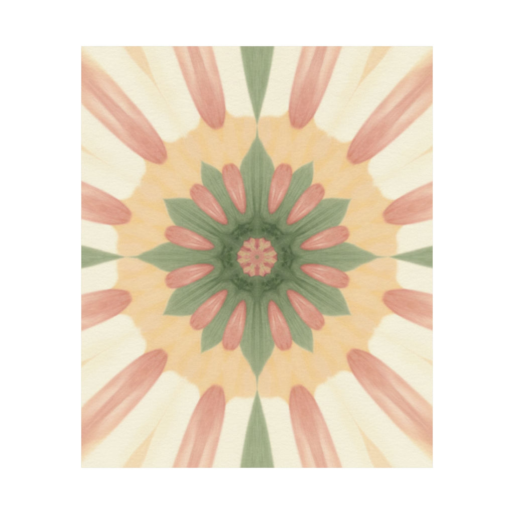 Peach and Sage Floral Kaleidoscope Mandala Poster