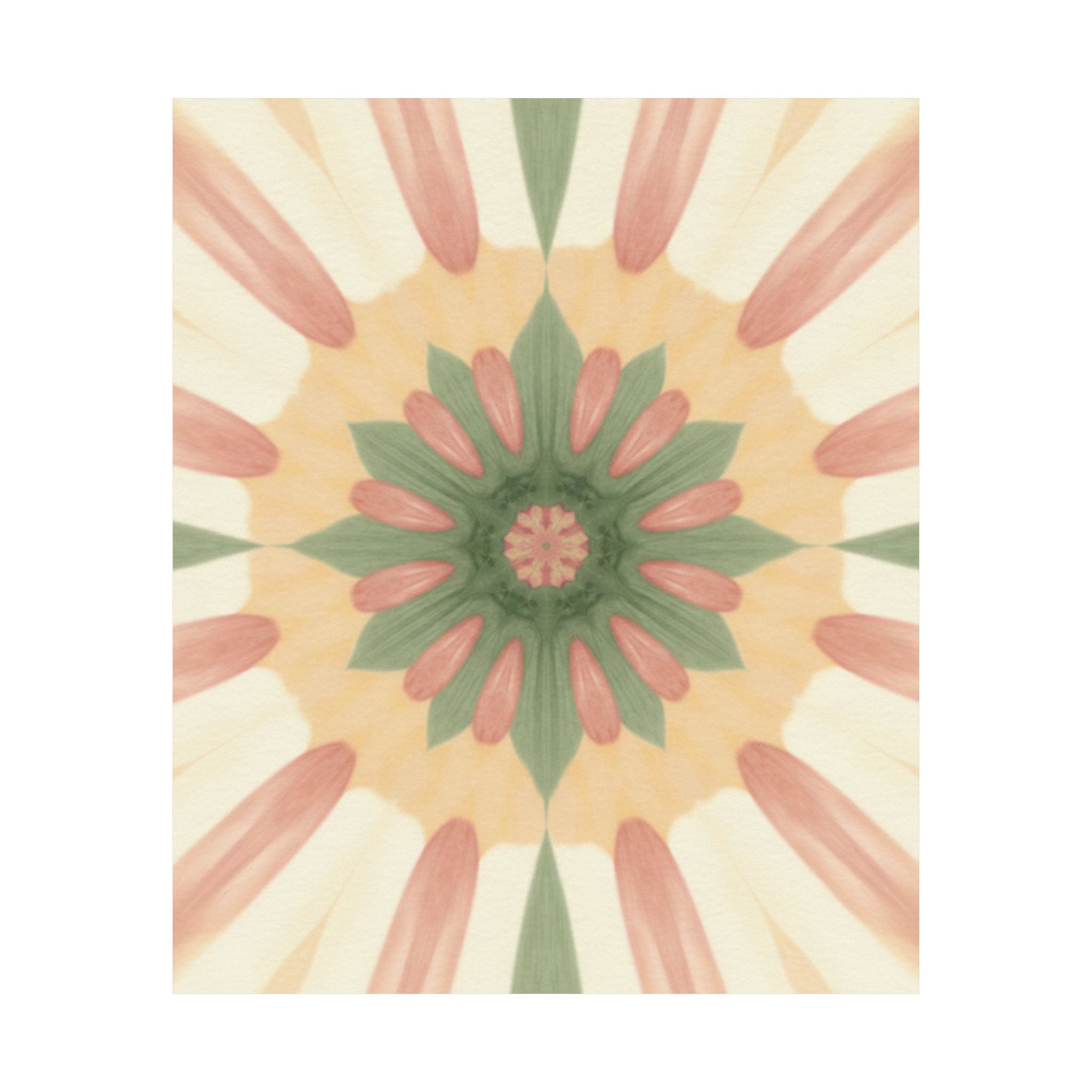 Peach and Sage Floral Kaleidoscope Mandala Poster
