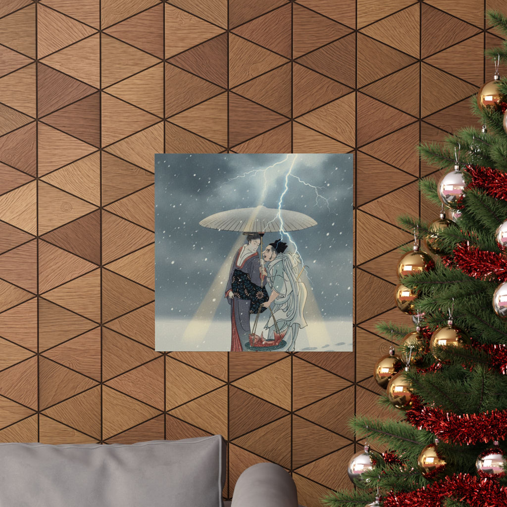 Dramatic Storm — Ebisu And Benten Walking In The Snow — Matte Poster