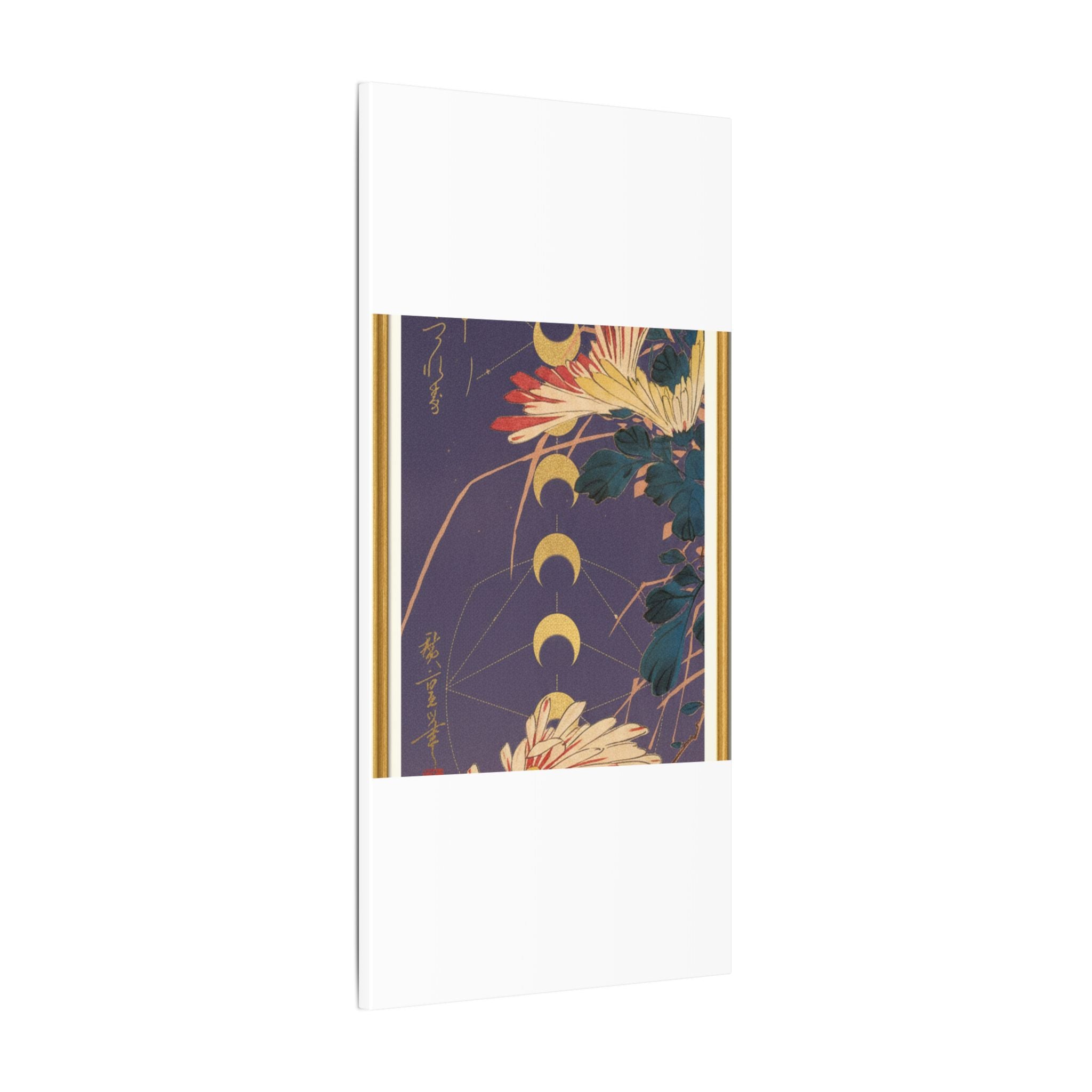 Chrysanthemum and Gold Moon Phases Woodblock Matte Canvas