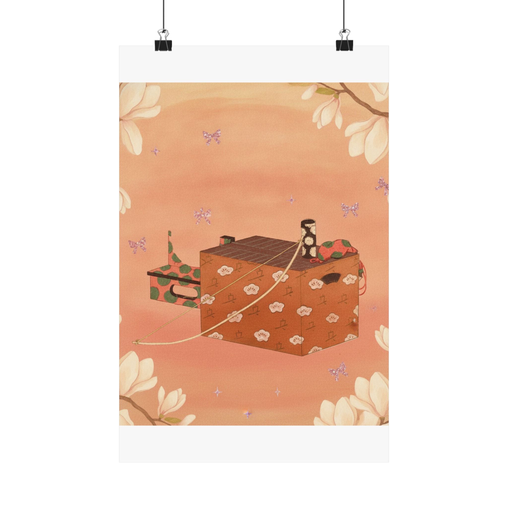 Southern Sunset — Box For Sugoroku Game (A Kind Of Backgammon), Bow And Drum — Matte Poster