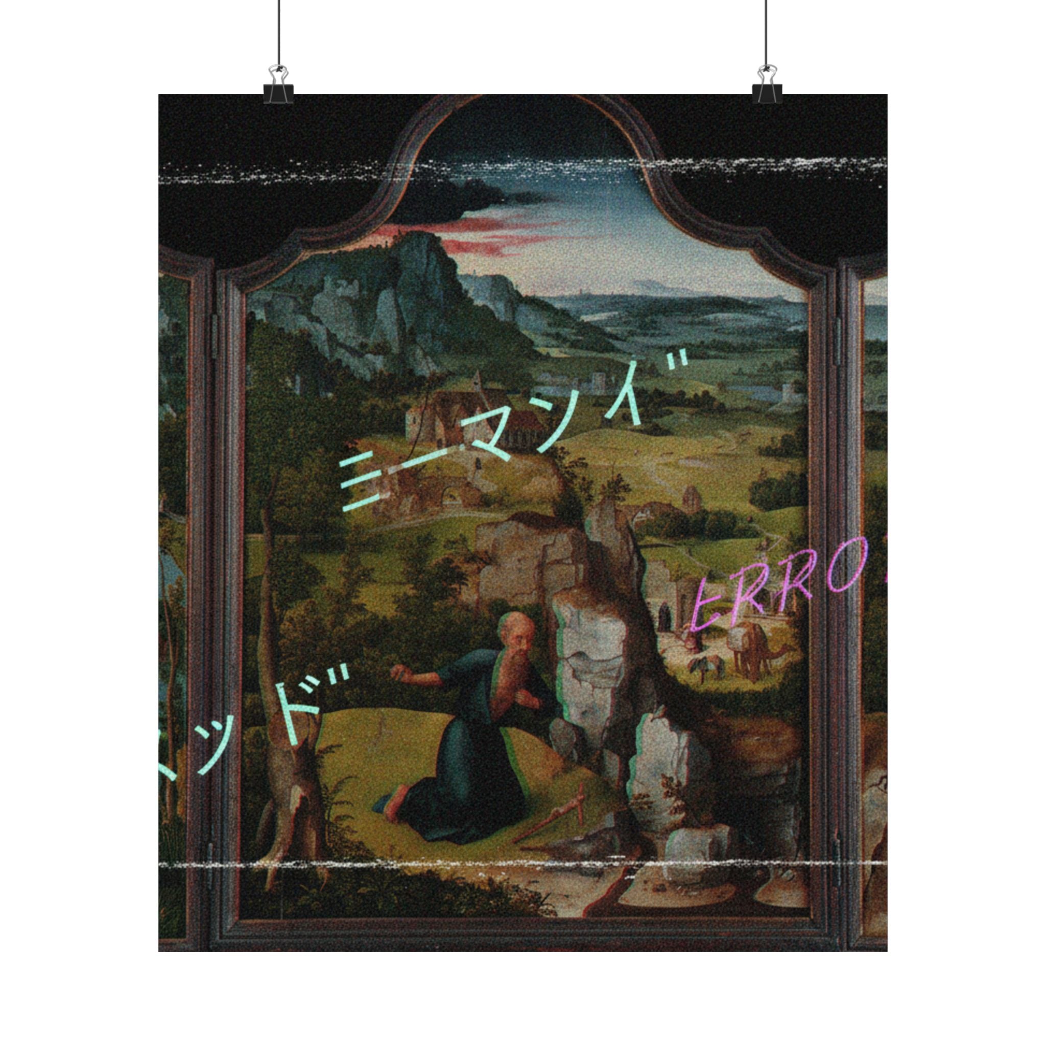 Glitched Renaissance Triptych Vaporwave ERROR Matte Poster