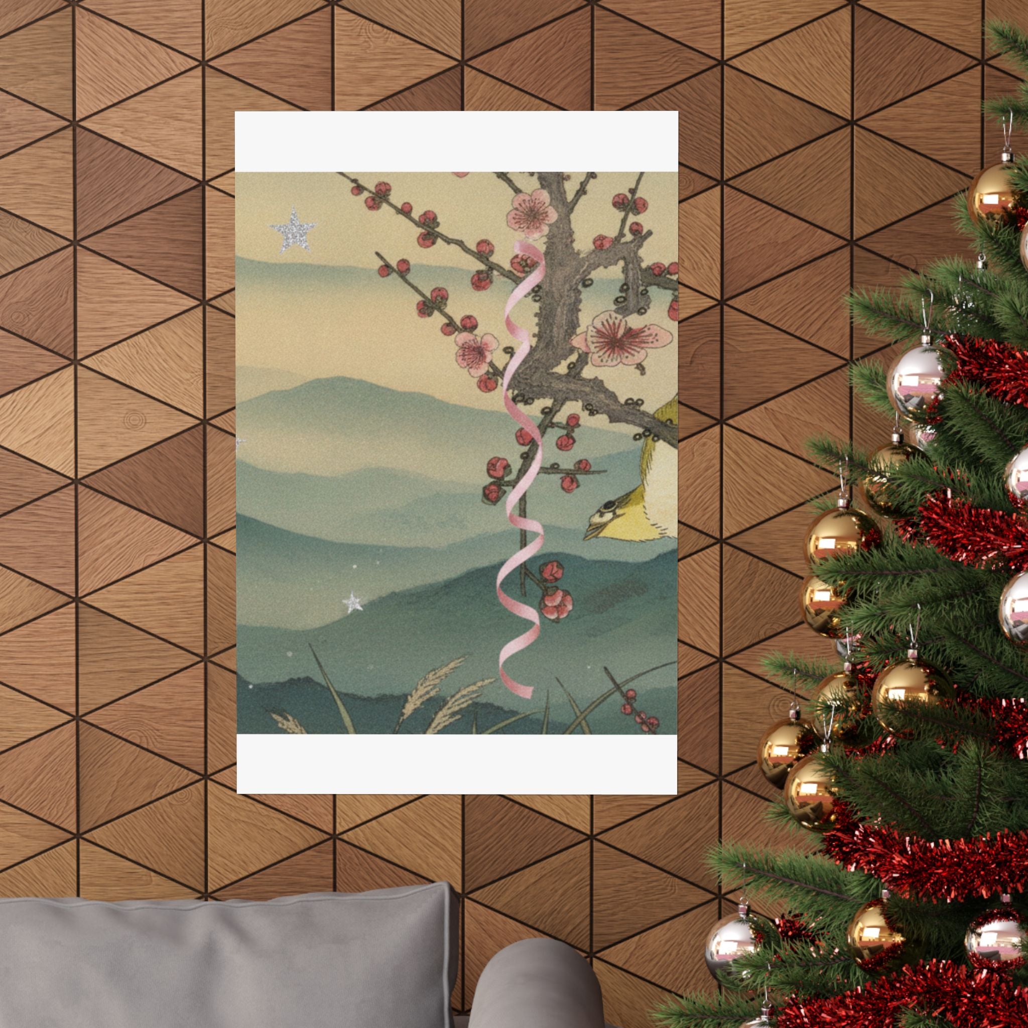 Scenic Nature — Bush Warbler On A Plum Branch (Ume Ni Uguisu) — Matte Poster