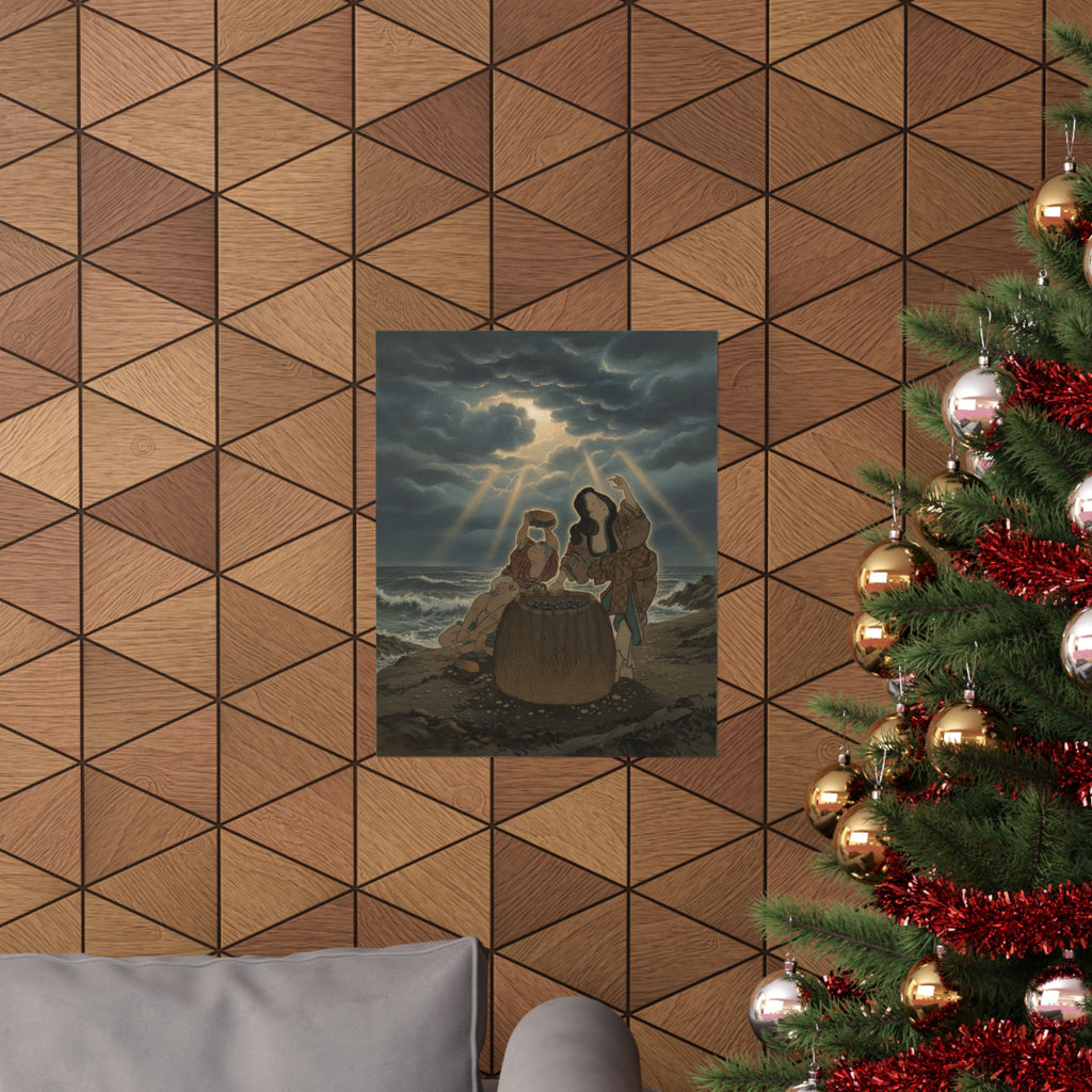 Dramatic Storm — Fisherwoman With A Basket And Two Boys — Matte Poster