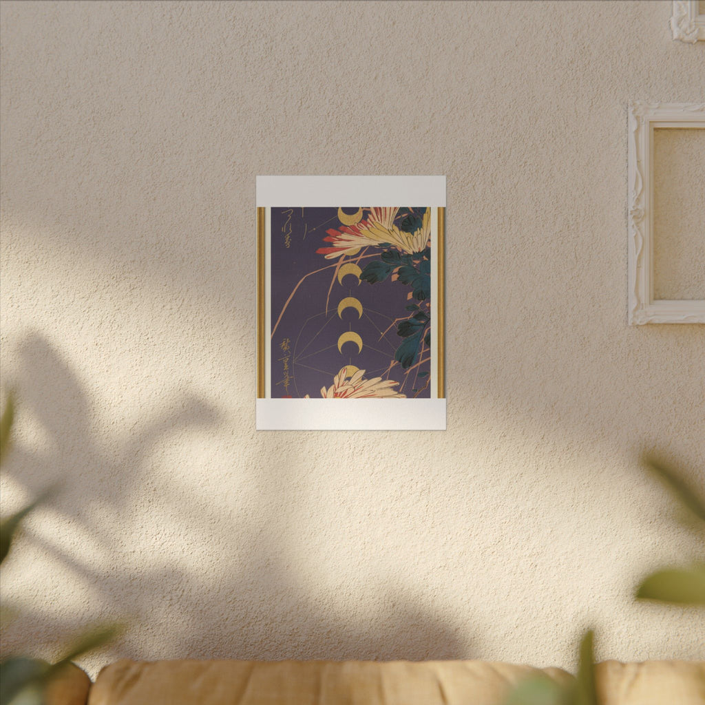Chrysanthemum and Gold Moon Phases Woodblock Matte Canvas