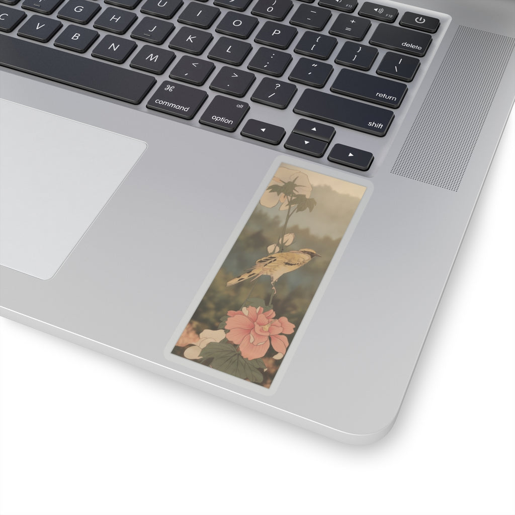Scenic Nature — Black-Naped Oriole Perched On A Stem Of Rose Mallow — Kiss-Cut Sticker