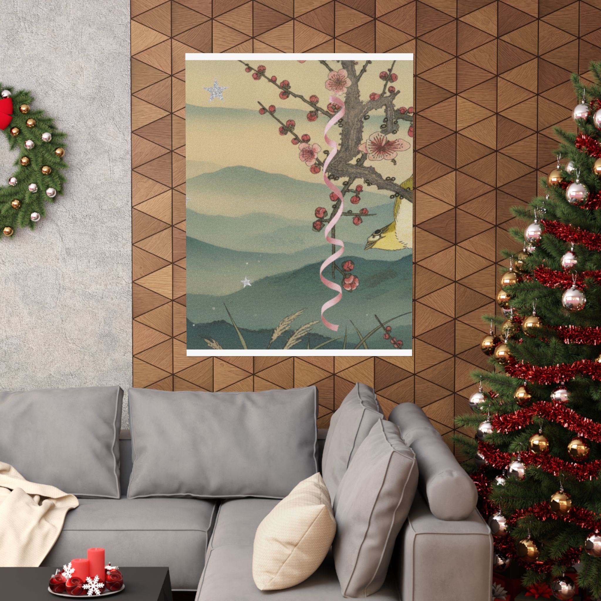 Scenic Nature — Bush Warbler On A Plum Branch (Ume Ni Uguisu) — Matte Poster