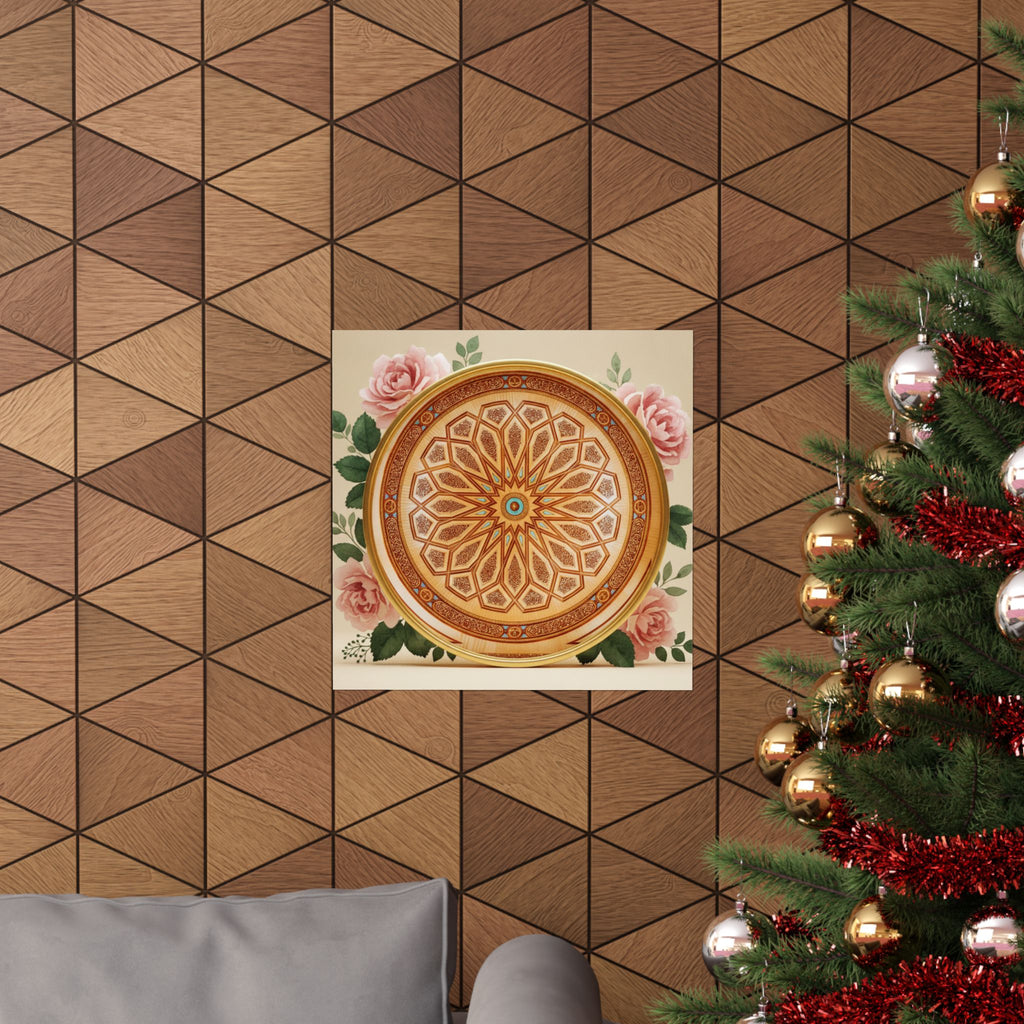 Gilded Moroccan Medallion and Pink Roses Art Poster