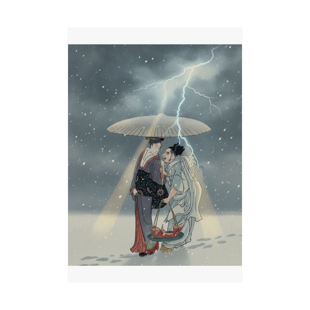Dramatic Storm — Ebisu And Benten Walking In The Snow — Matte Poster
