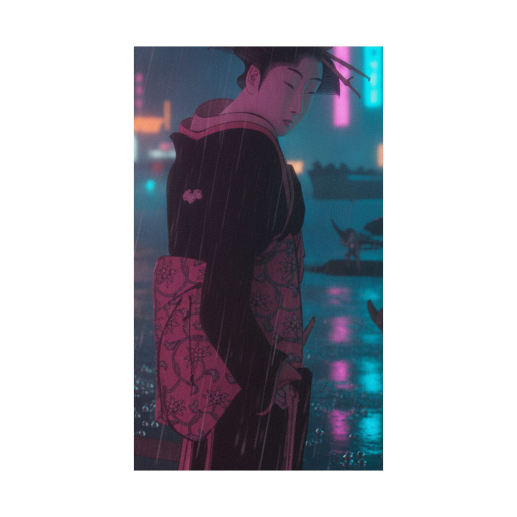 Neon Noir — Young Lady By The Shore — Matte Poster