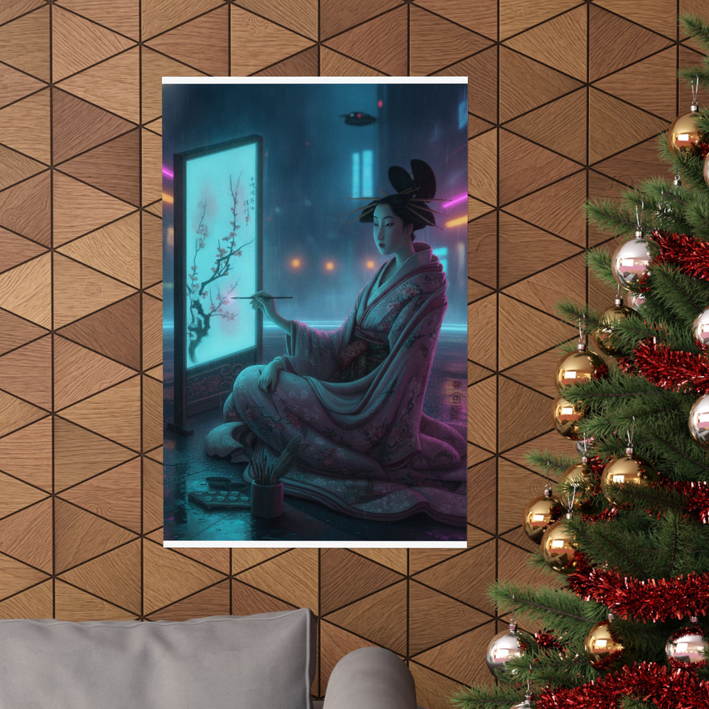 Neon Noir — Young Woman Painting A Screen — Matte Poster