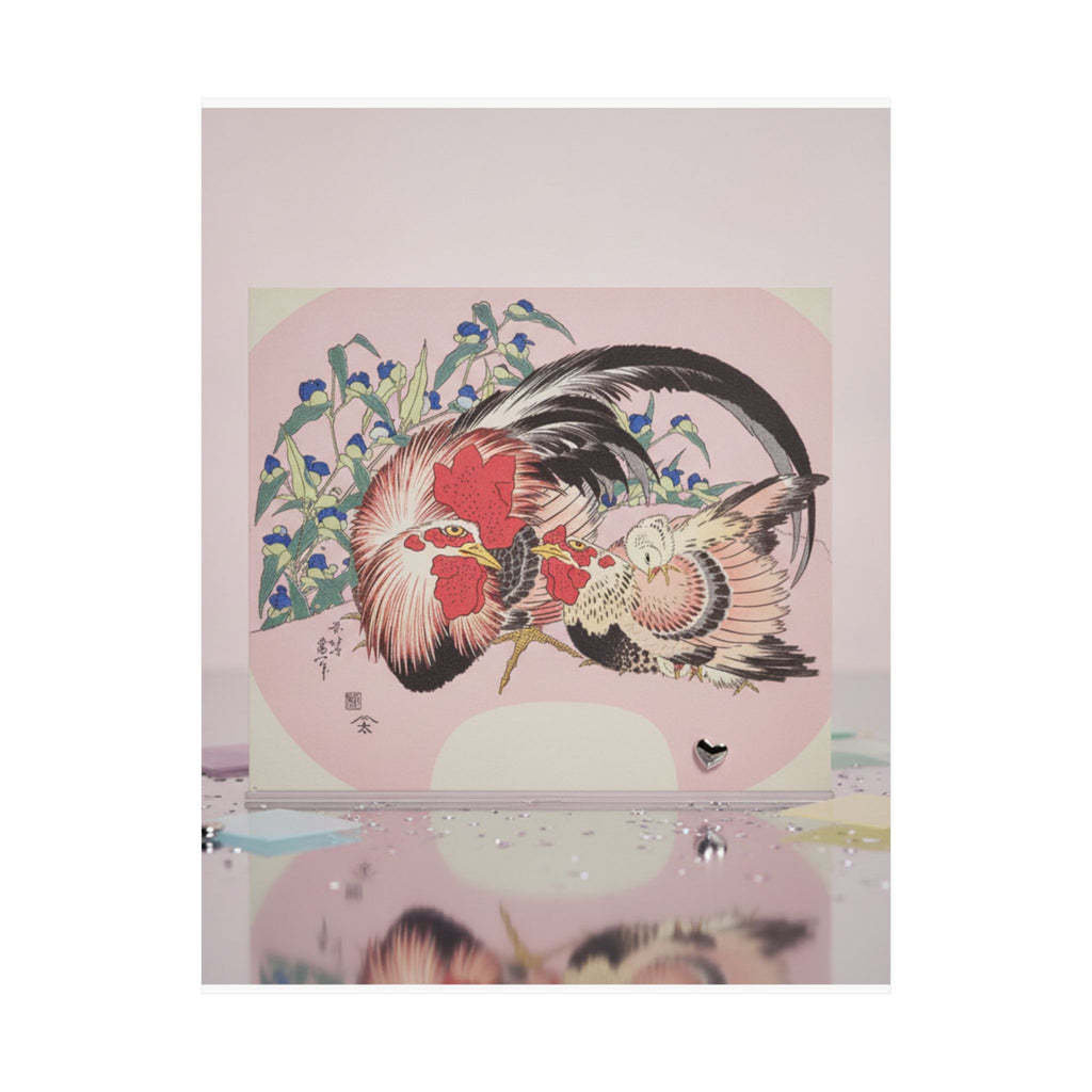 Product Marketing — Rooster, Hen And Chicken With Spiderwort — Matte Poster