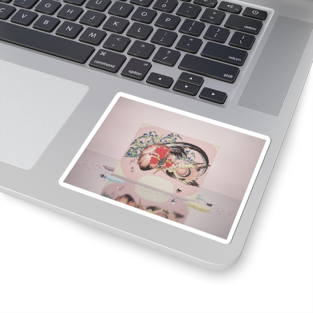 Product Marketing — Rooster, Hen And Chicken With Spiderwort — Kiss-Cut Sticker
