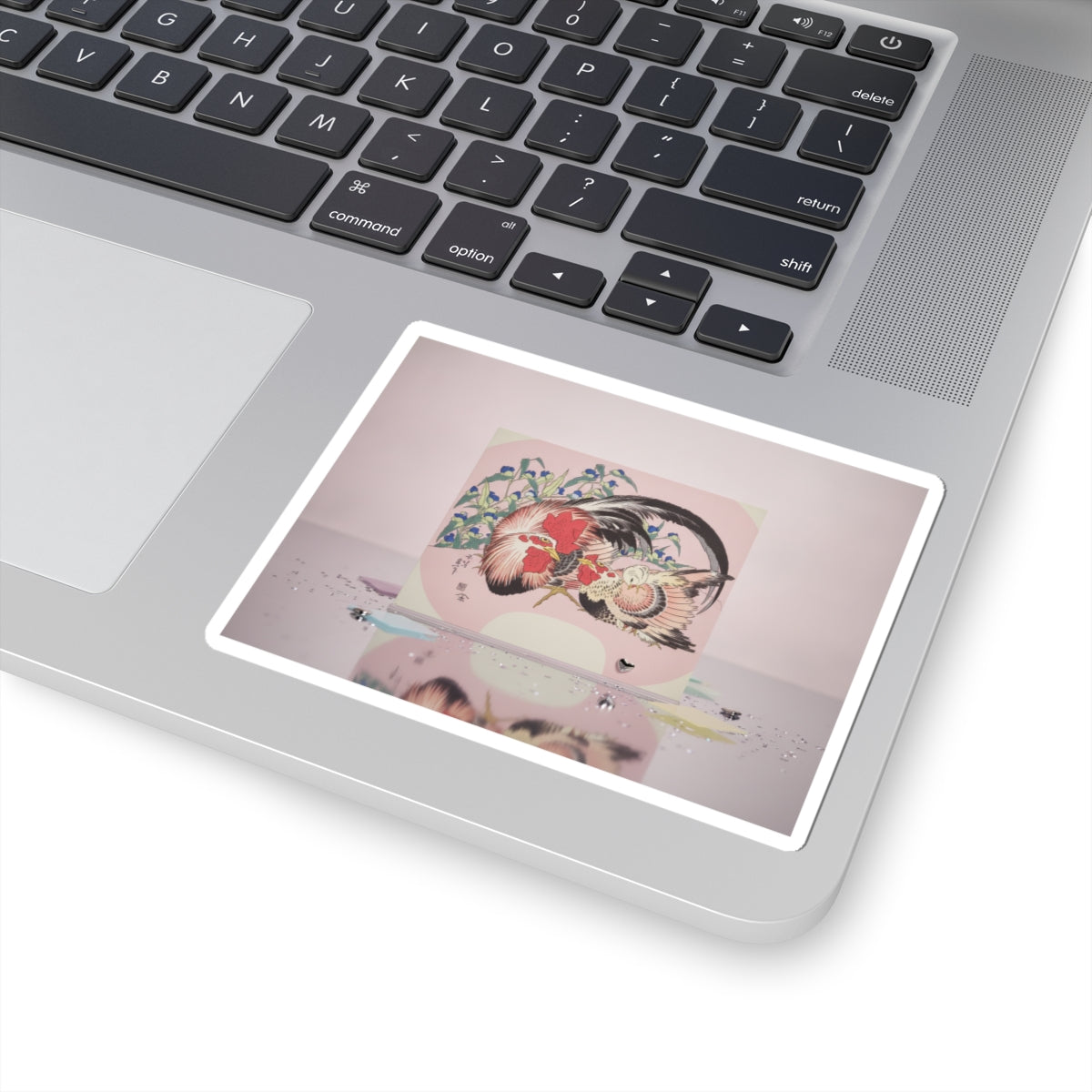 Product Marketing — Rooster, Hen And Chicken With Spiderwort — Kiss-Cut Sticker