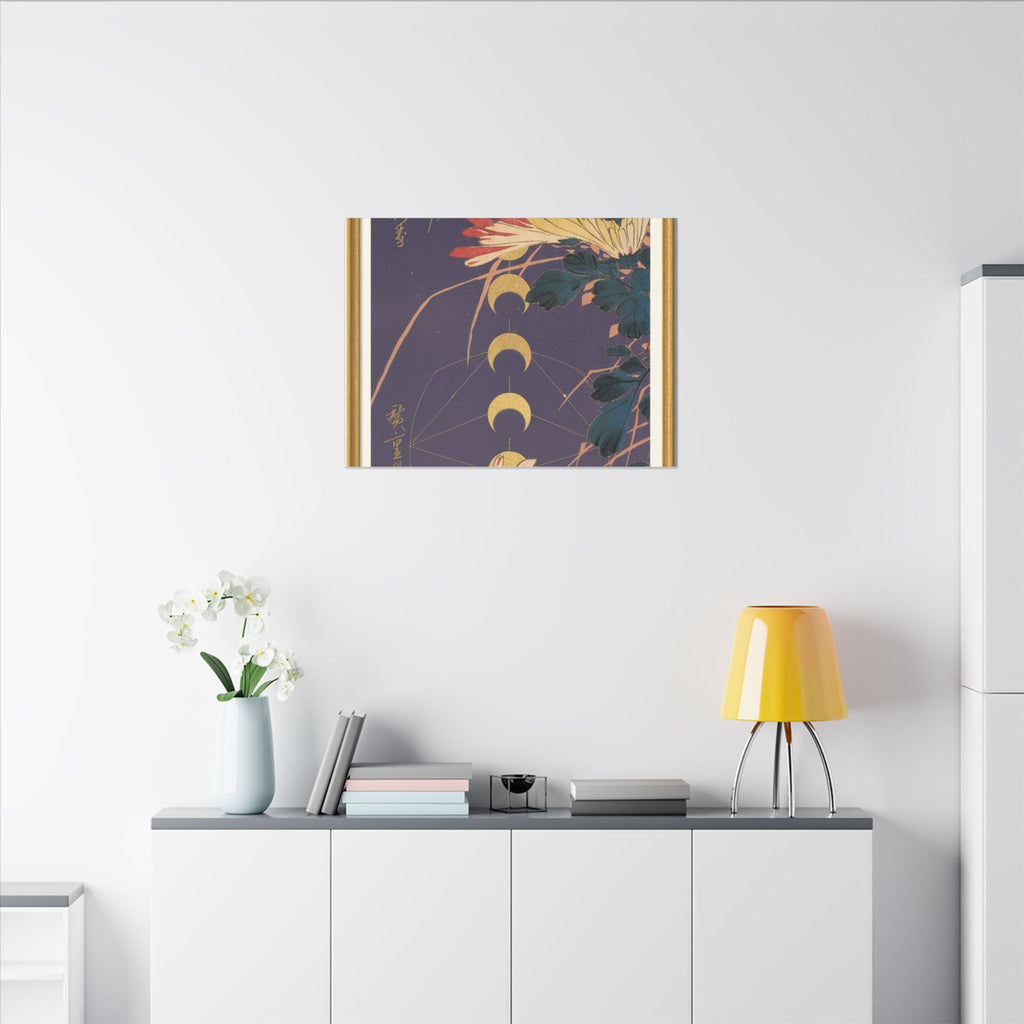 Chrysanthemum and Gold Moon Phases Woodblock Matte Canvas