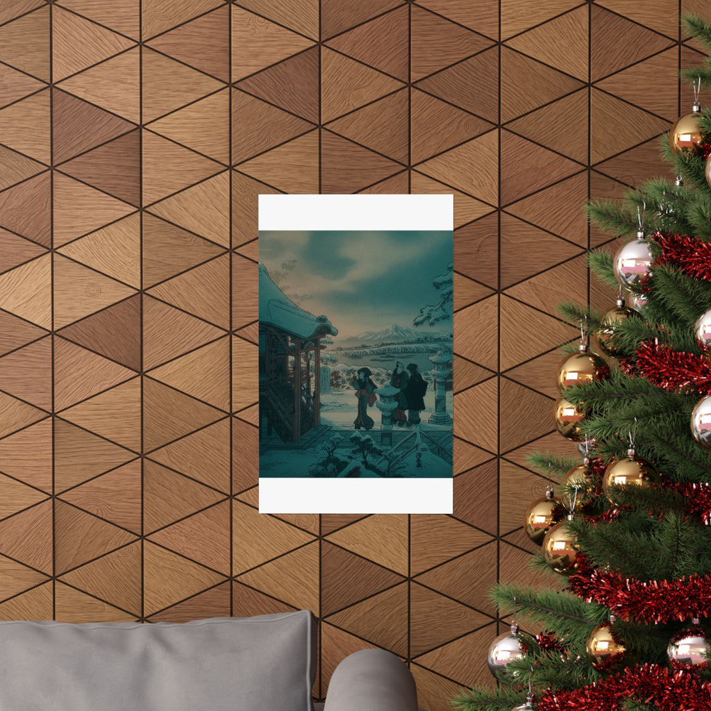 Cinematic — Snow Scene With Figures Outside A Temple — Matte Poster