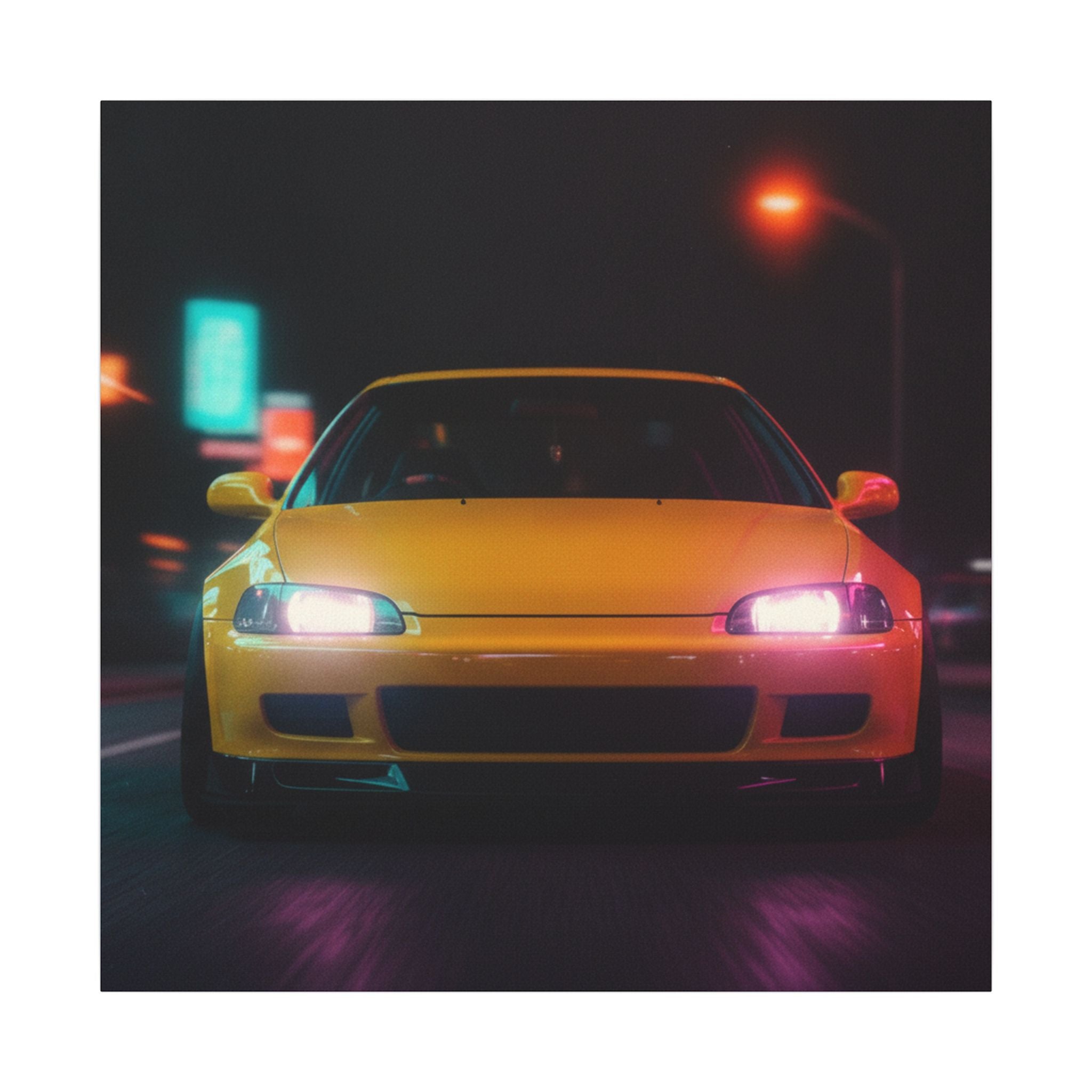 Neon Night JDM Yellow Coupe Street Matte Canvas