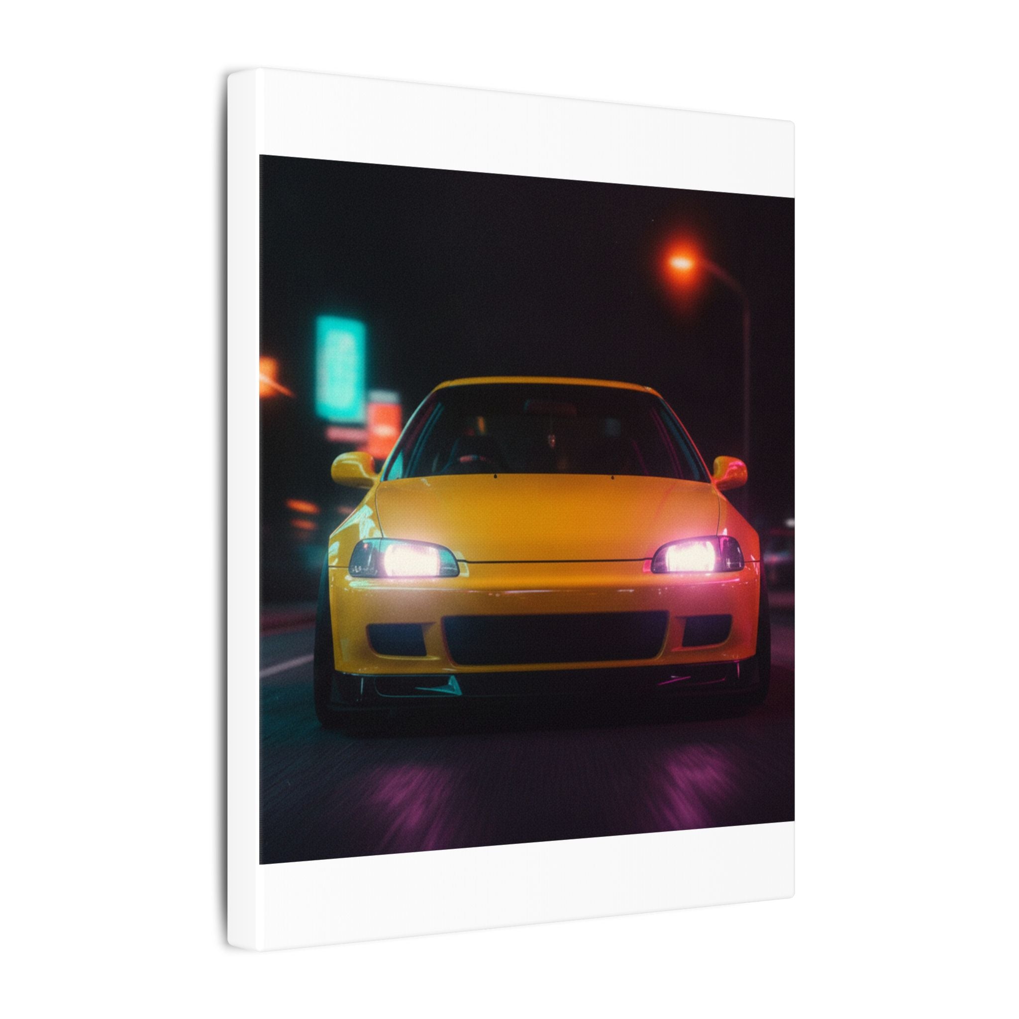 Neon Night JDM Yellow Coupe Street Matte Canvas
