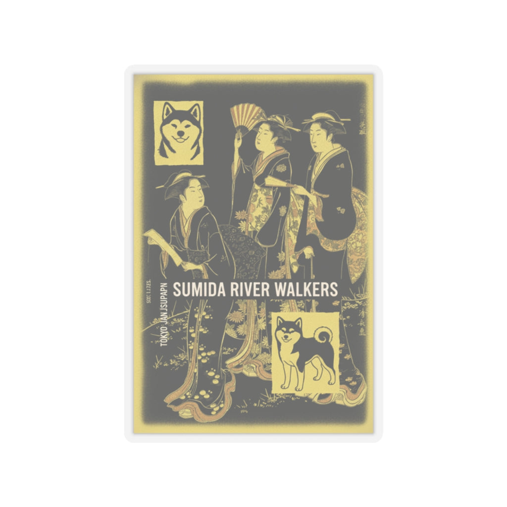 Streetwear Collage — Three Young Women Strolling On The Bank Of The Sumida River — Kiss-Cut Sticker