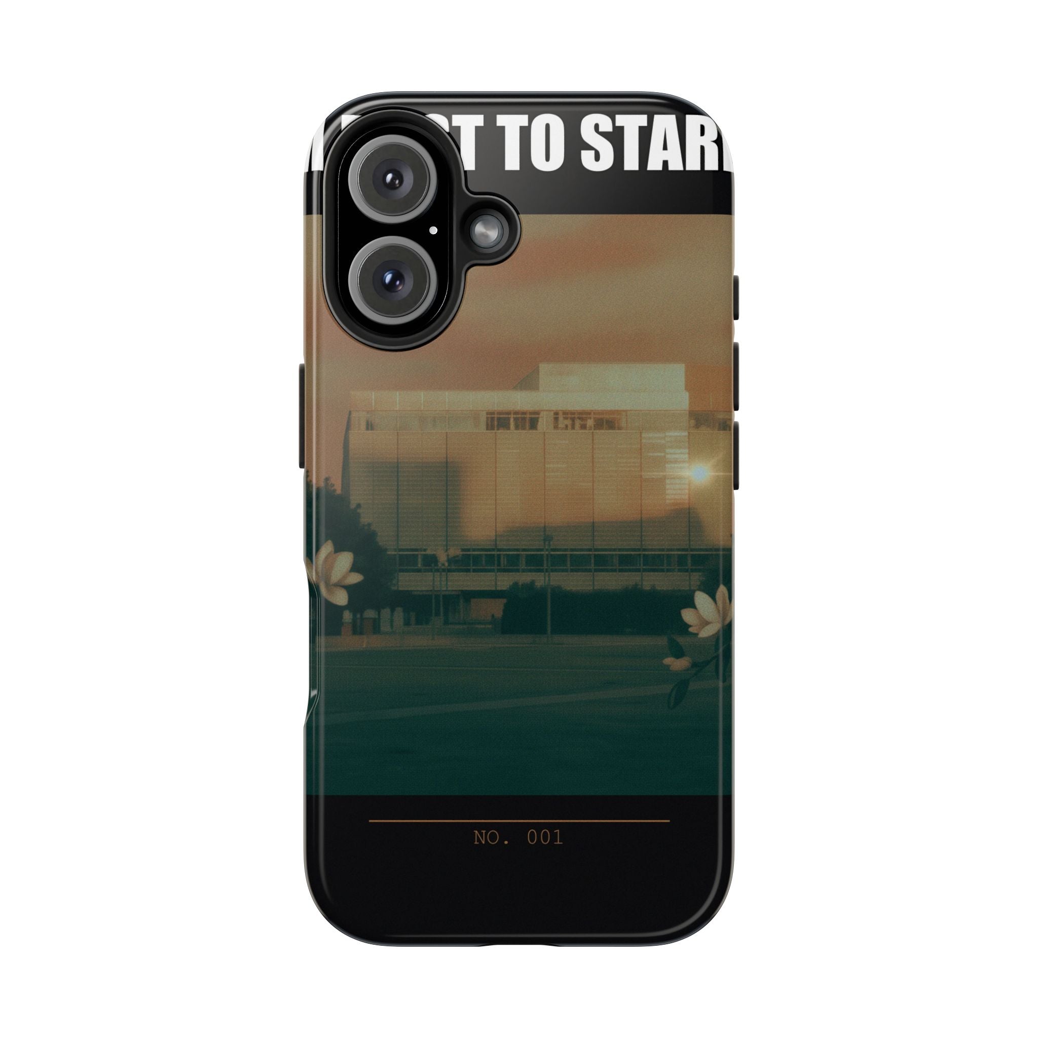 Dusk Brutalist Building and Daisies Photo Phone Case