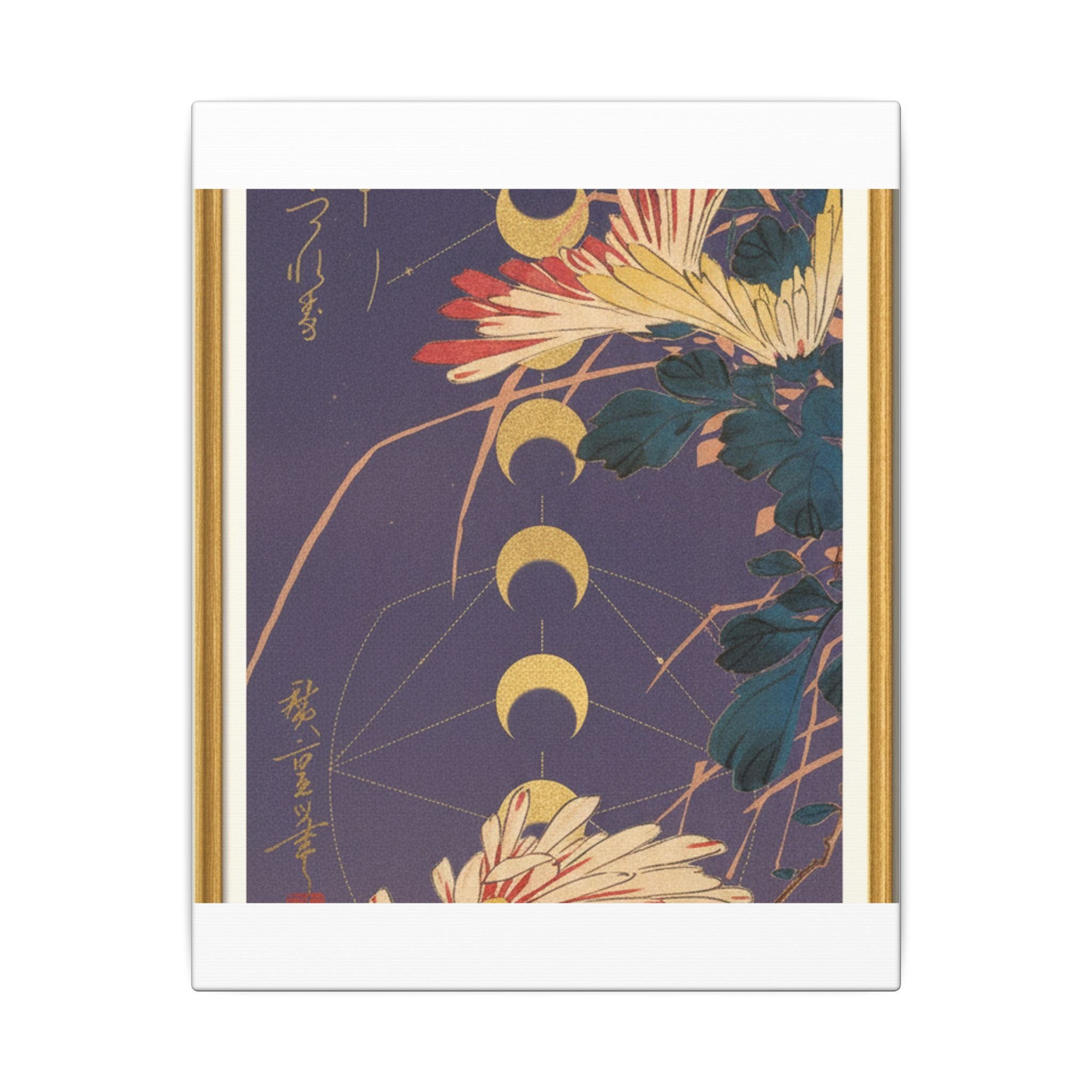 Chrysanthemum and Gold Moon Phases Woodblock Matte Canvas