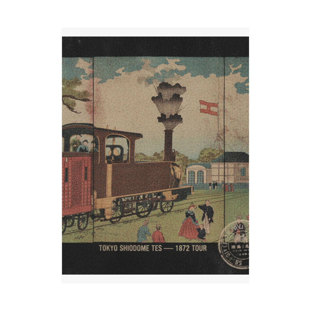 Vintage Bootleg — Illustration Of A Steam Locomotive Passing Shiodome In Tokyo (Tōkyō Shiodome Tes — Matte Poster
