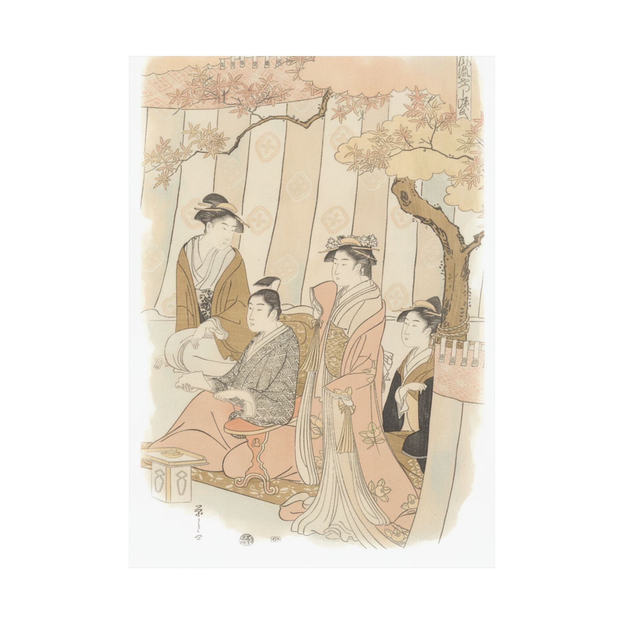 Watercolor — Prince Genji And Three Young Women — Matte Poster